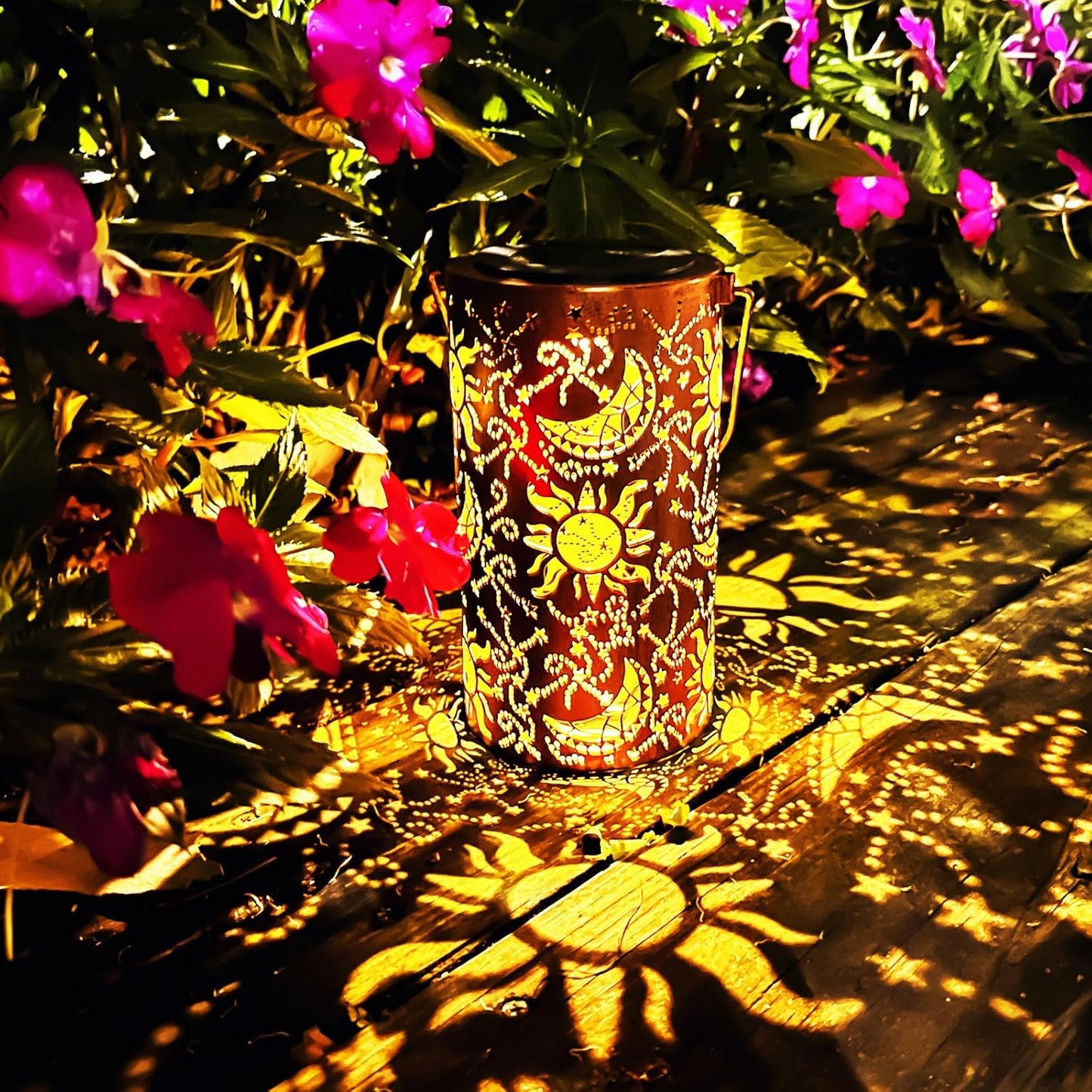 Solar Lanterns Outdoor Hanging Lantern Lights,Sun Moon Metal Decor Lanterns-Waterproof LED Decorative Light for Garden Patio Yard Lawn Backyard Front Porch as Gifts for Mom Grandma Women