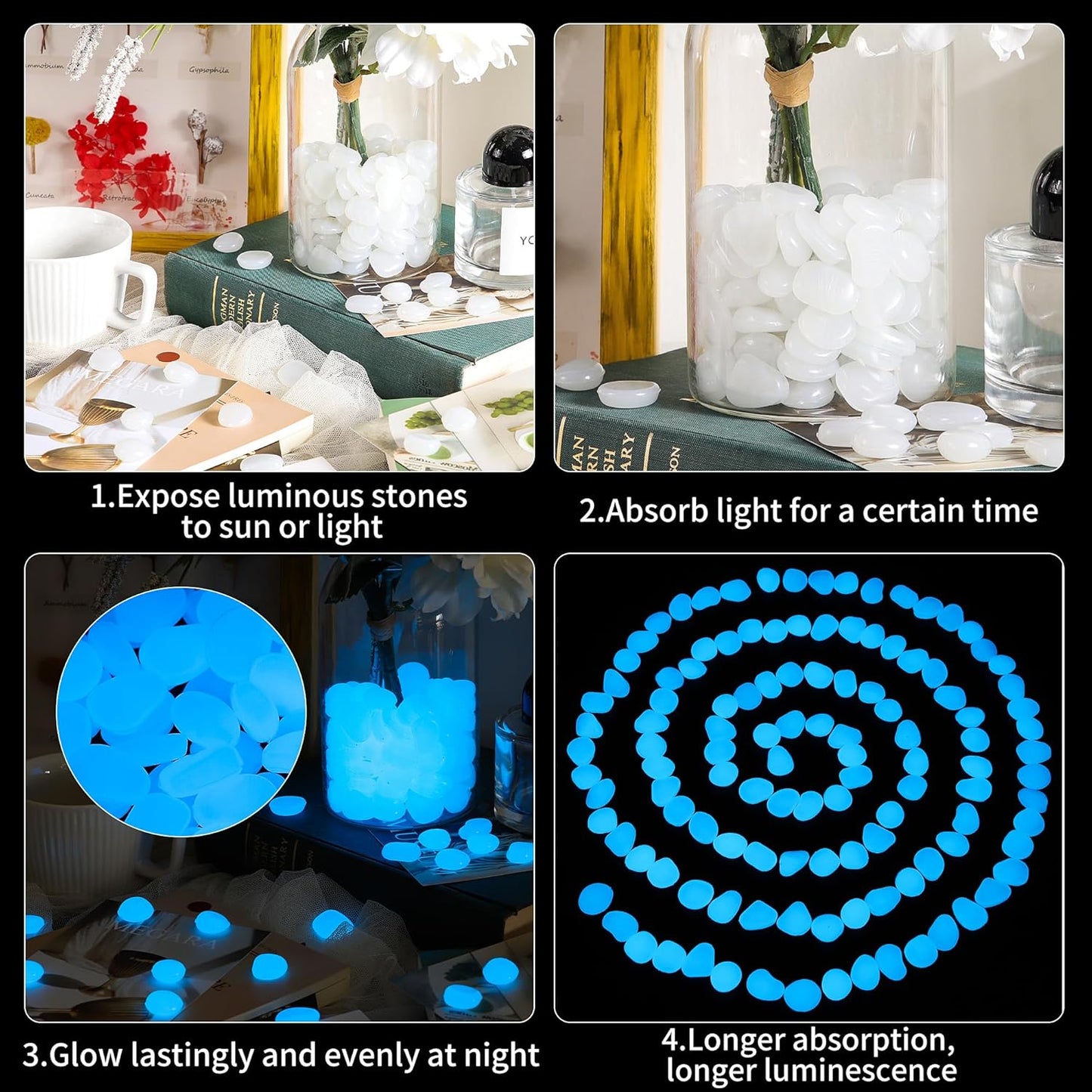 OSOPOLA 150 PCS Glow in The Dark Rocks - White Luminous Stones Fish Tank Accessories Turtle DIY Decor Pebbles for Fairy Garden Yard FD05WH150