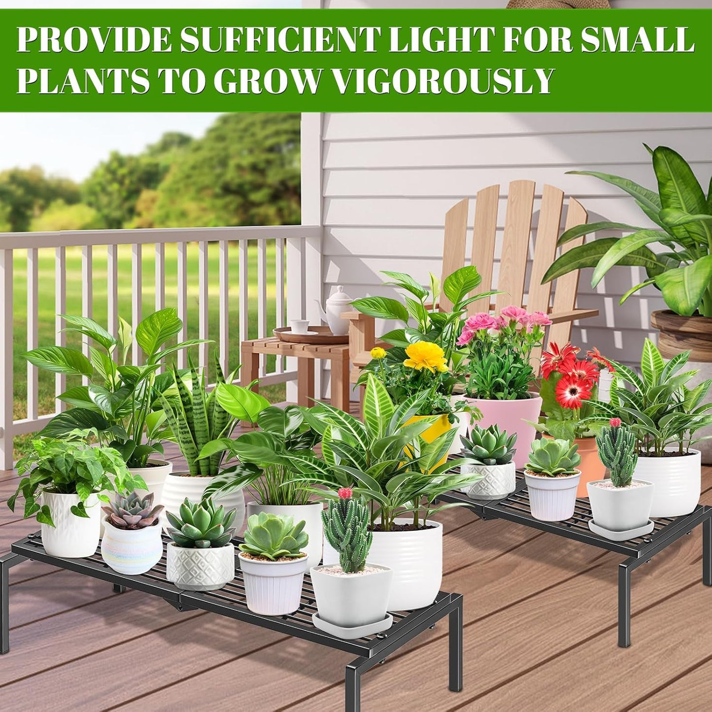 1 Tier Metal Plant Stand Indoor Outdoor, Potted Multiple Flower Pot Holder Rack Plant Shelf, Heavy Duty Planter Display Shelving for Patio Balcony Garden Living Room Decorative (Black)