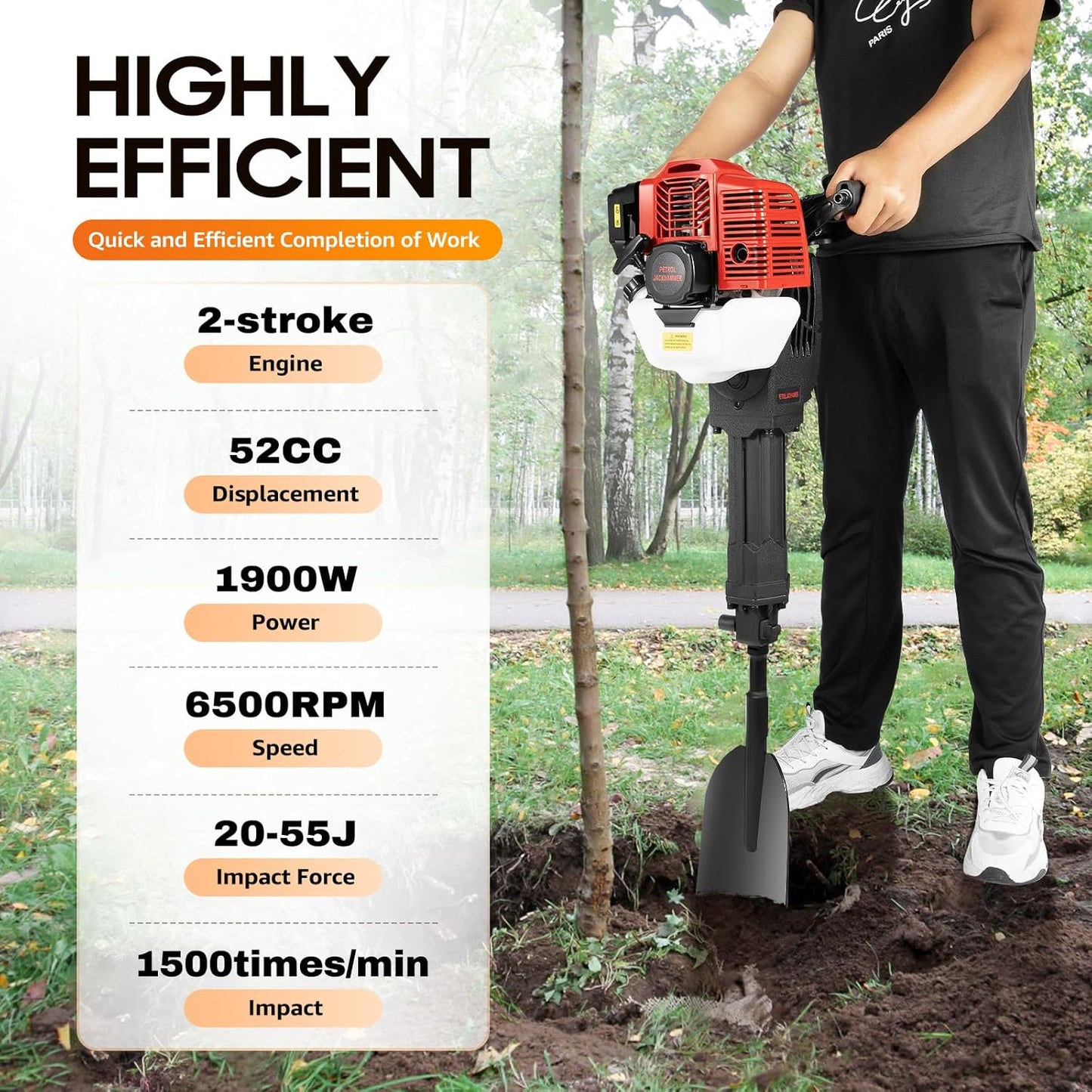 52cc Gas Power Shovel, 1900W Trench Digger, 2-Stroke Tree Root Remover, Efficient Garden Tool for Root Removal for Tree Root Removal and Transplanting