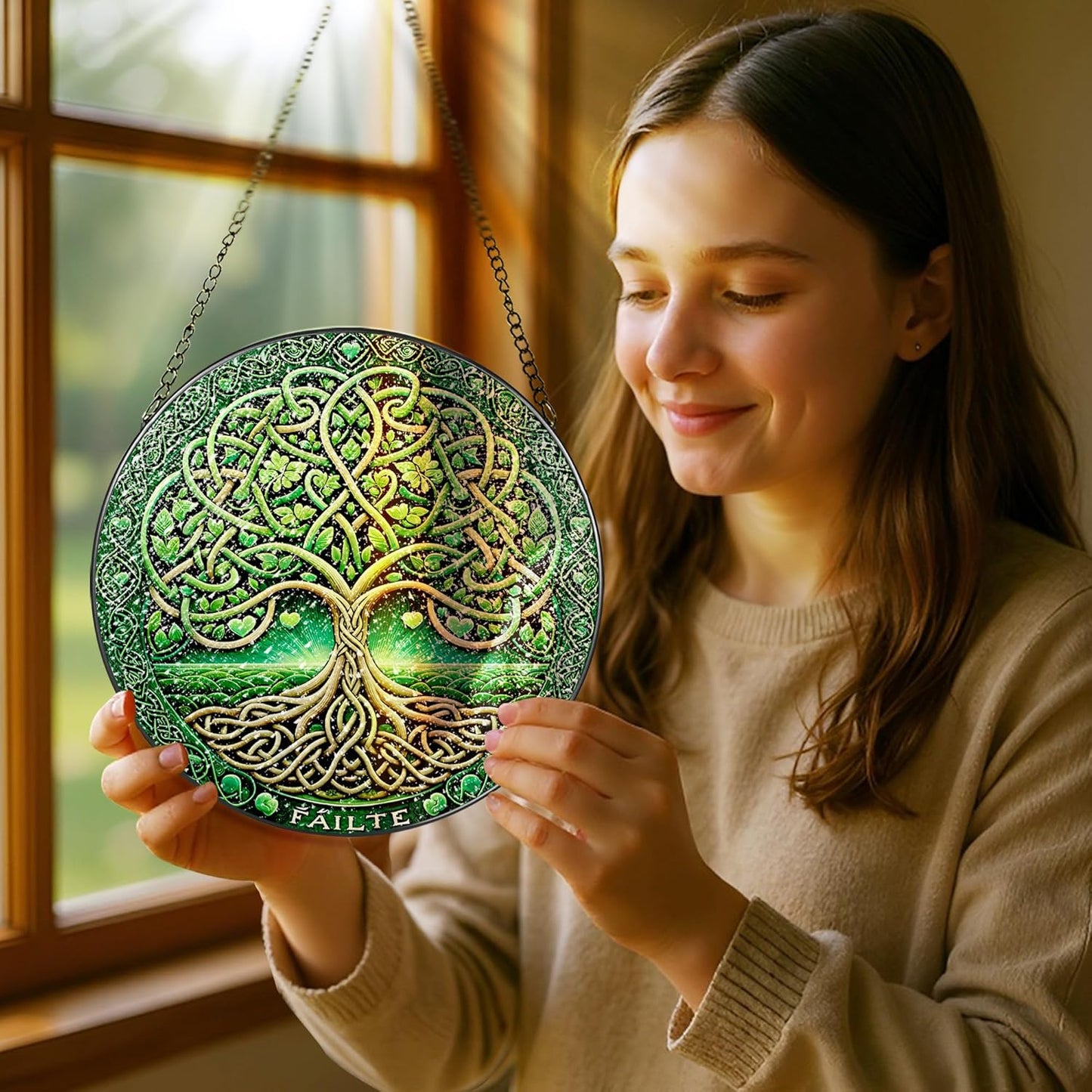 Stained Glass Window Hanging, Pauyadu Tree of Life Sun Catchers, Stained Glass Suncatcher, Tree of Life Decor Gifts for Women, Men, Wife, Lovers, Couple and Friend - 8 Inch