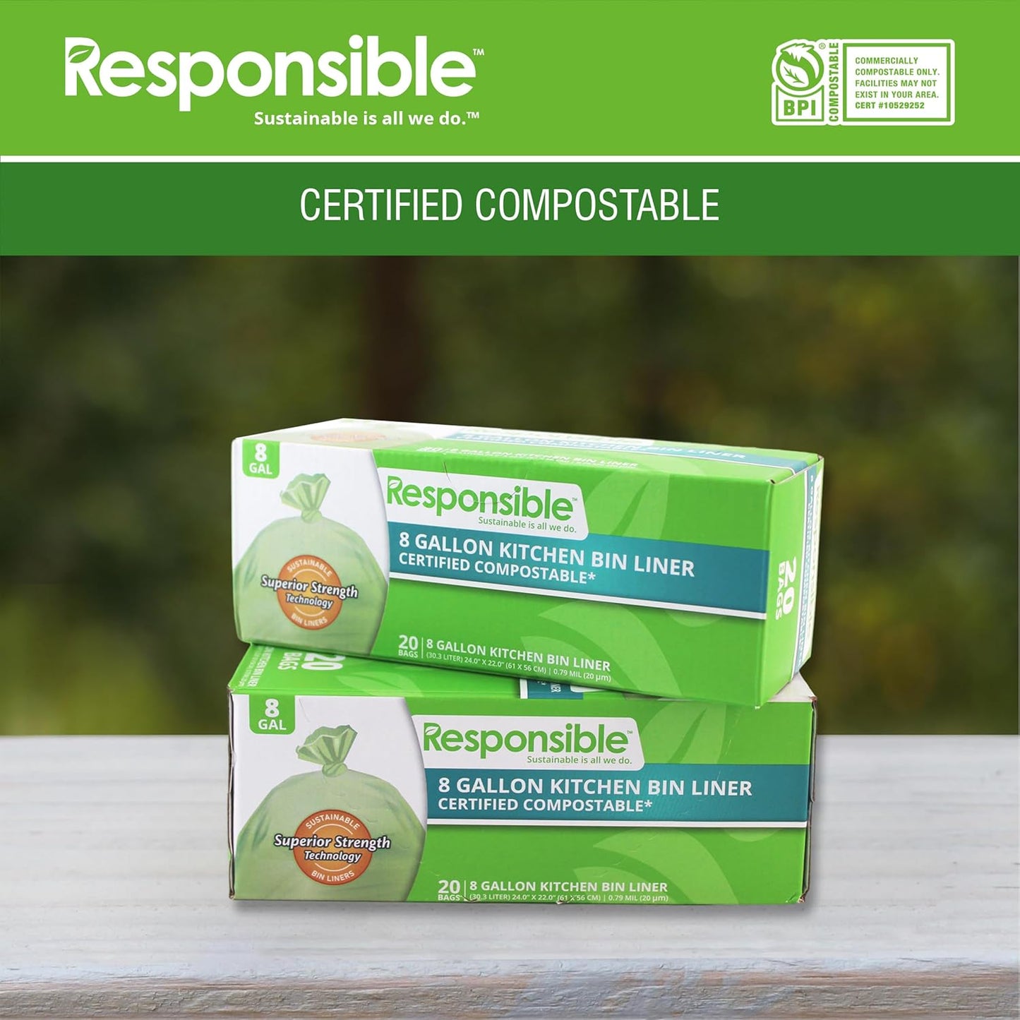 Kitchen Bin Liners, Certified Compostable, Heavy Duty Multipurpose Food Scrap Bags, Made from Compostable Materials (8 Gallon, 8 Gallon (20 Count))