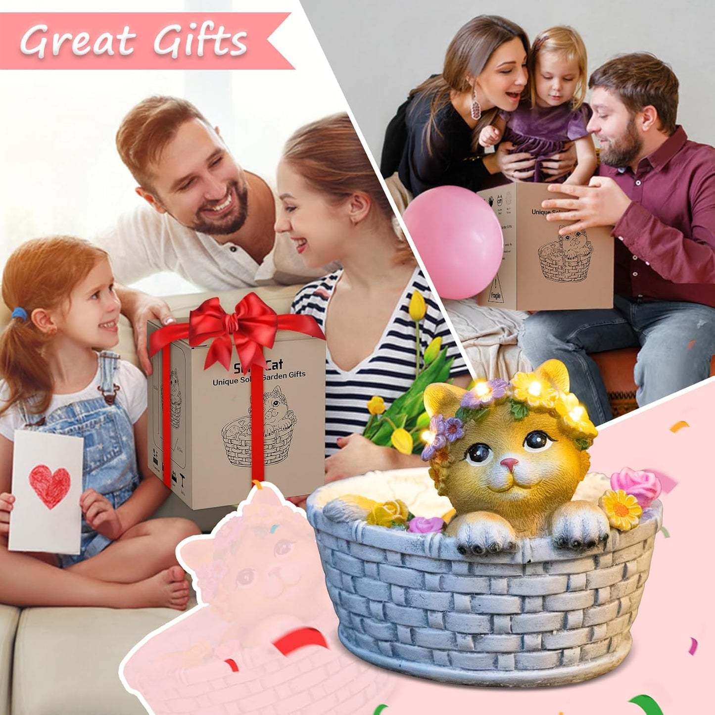 HOMEIMPRO Cat Solar Lights Garden Gifts for Mom, Garden Decor for Outside, Cat Solar Statue Lights, 8LED Kitten Yard Decorations, Mothers Day Birthday Gifts Women Wife