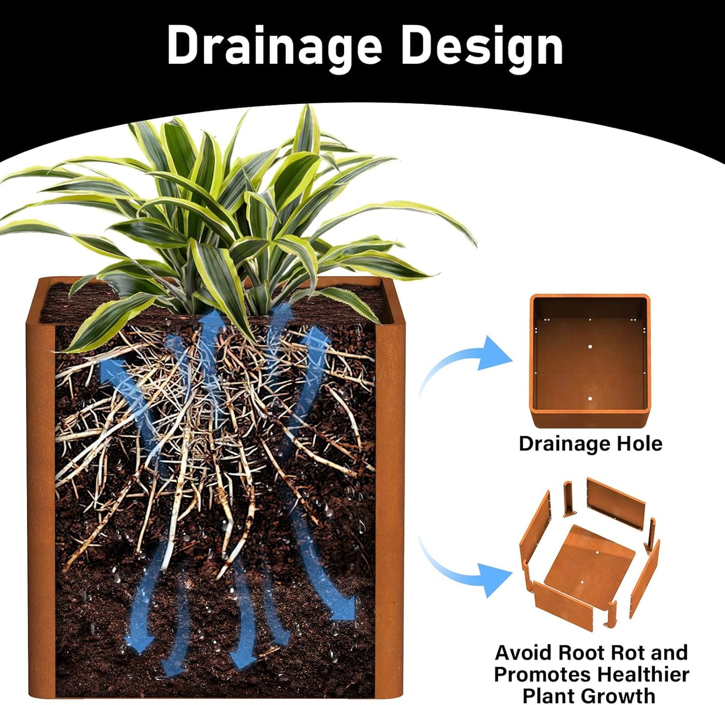 Corten Steel Planter Box 24"x24"x25", Large Square Metal Planter Indoor&Outdoor, Large Cube Planters with Drainage Hole for Porch/Patio/Garden