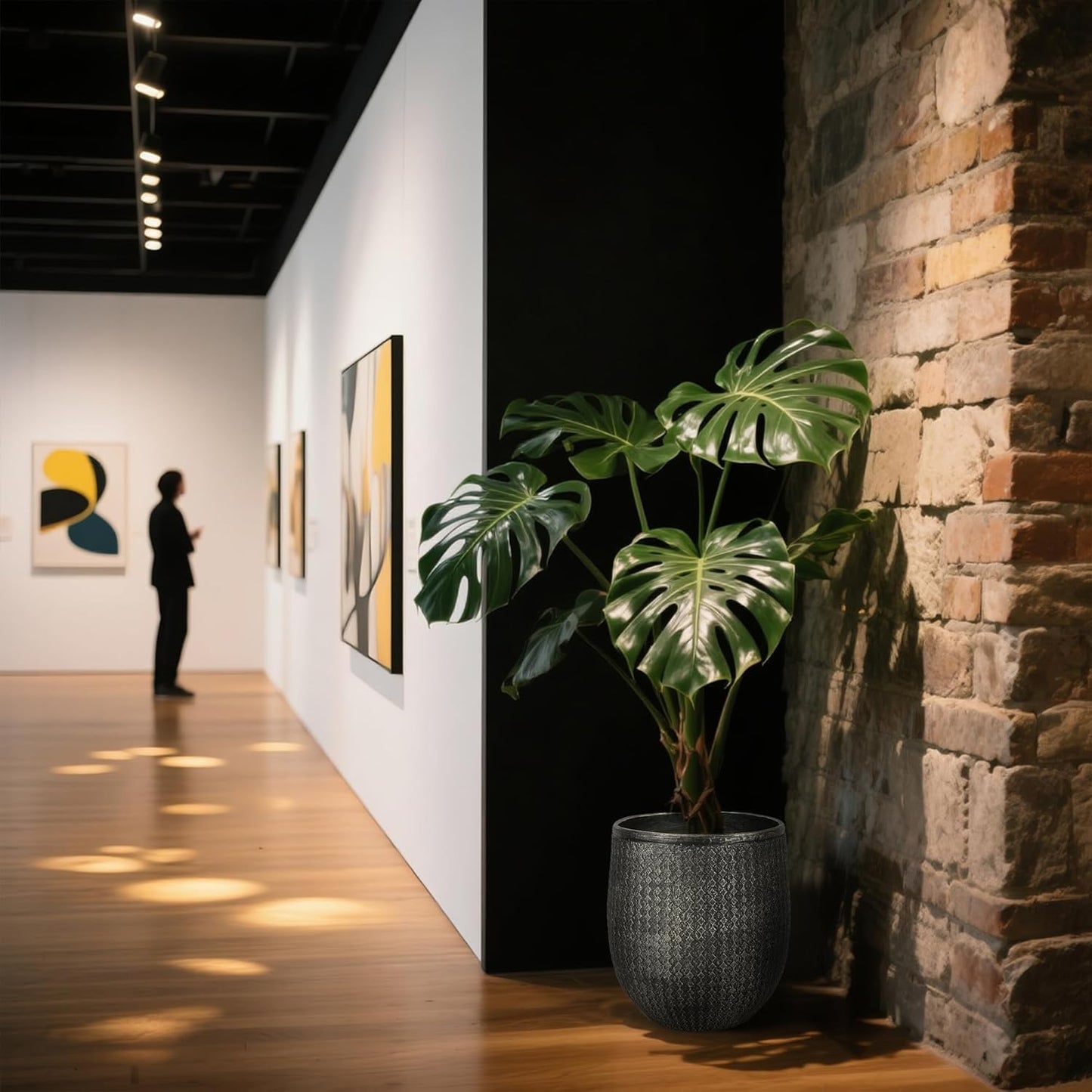 Worth Garden Large Round Planter – 14.5" Dia x 17.5" H Lightweight Magnesium Oxide Cement Plant Pot with Texture – Raised Pattern Concrete Look – Drainage Hole – Indoor & Outdoor Use - Black Gold