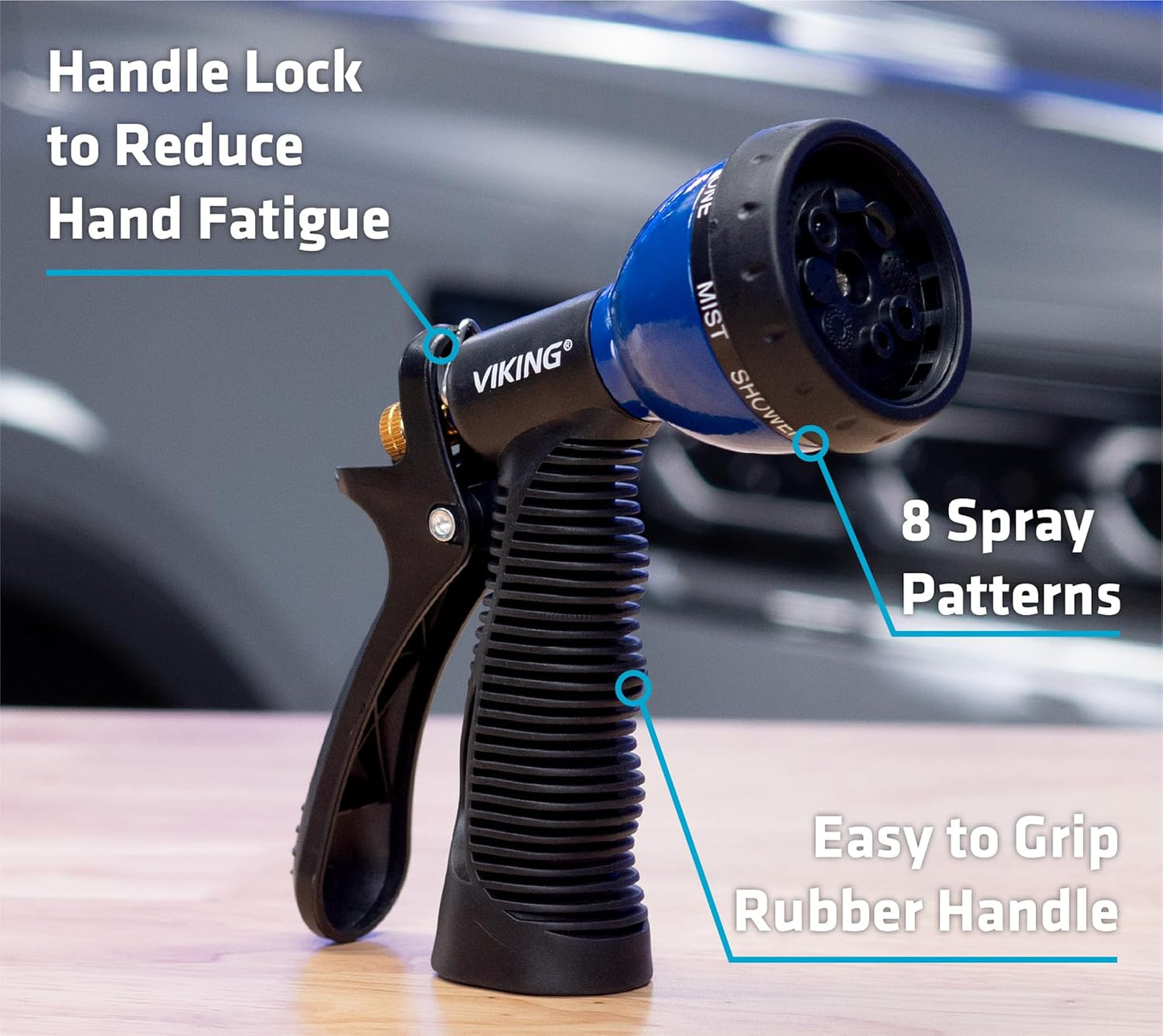 VIKING Hose Nozzle, Garden Hose Nozzle with 8 Spray Patterns, Adjustable and Heavy Duty for Washing Car, Watering Plants, Washing Pets, and Home Use, 2 Pack