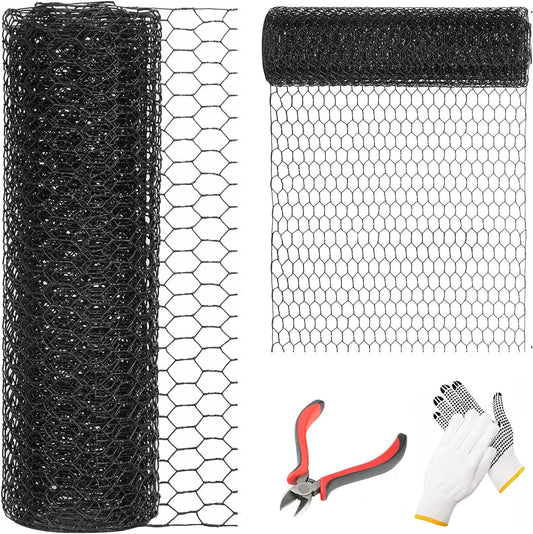 12'' x 50' Black Chicken Wire Fencing, 1 inch Chicken Wire and 20 Gauge Poultry Netting, Garden Mesh Fence Roll for Floral Arrangements/Crafts/Farm/Livestock/Pet Protection