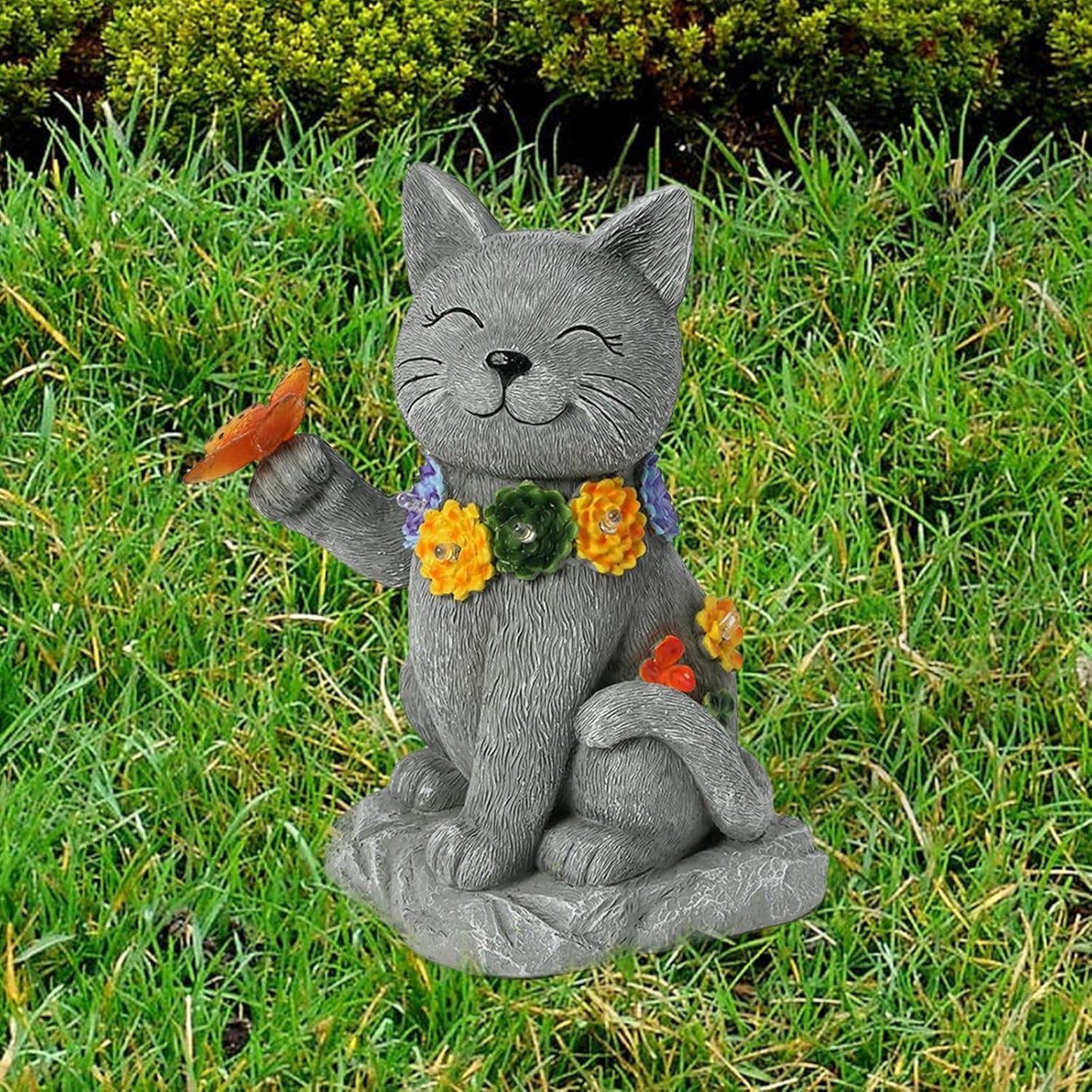 Outdoor Solar Cat Garden Statue - with LED Flower and Butterfly Statue Light, Suitable for Lawn Decor, Porch, Yard Decorations Outdoor, Birthday Gift for Women