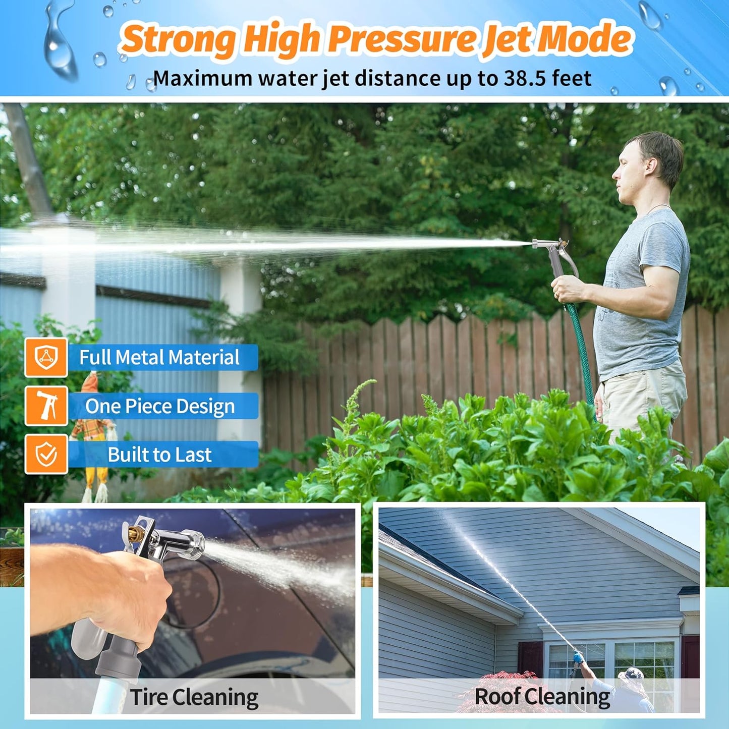 AUTOMAN Full Size Garden Hose Nozzle, High Pressure Pistol Grip Water Nozzle Sprayer with Threaded Front, Adjustable Spray Water Flow for Washing Car, Cleaning Ground, Watering Plants, Showering Pets