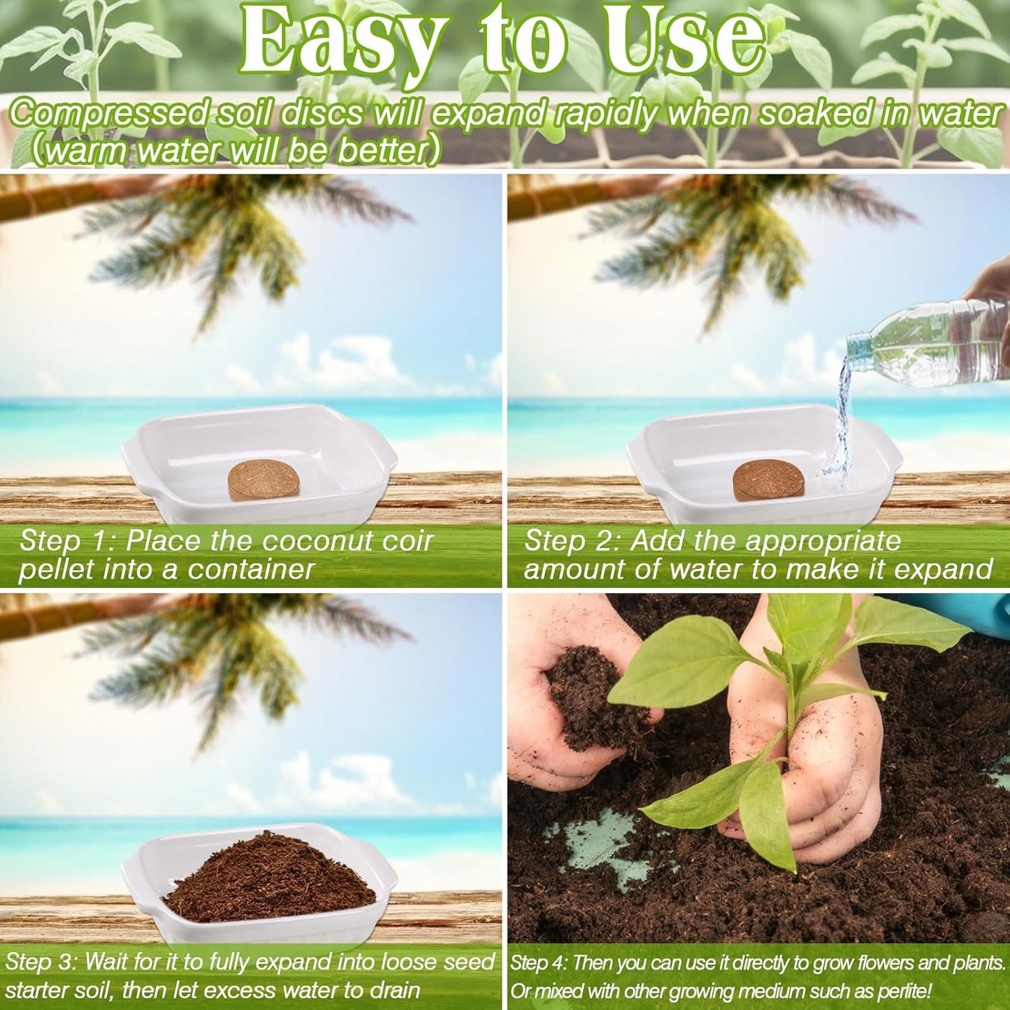 ZeeDix 100 Pcs 40mm Organic Coco Coir Pellets, Compressed Coconut Coir Seed Starter Expanding Soil Discs Potting Soil Dirt Pellets for Planting Bonsai, Herbs, Plants, Flowers and Vegetables