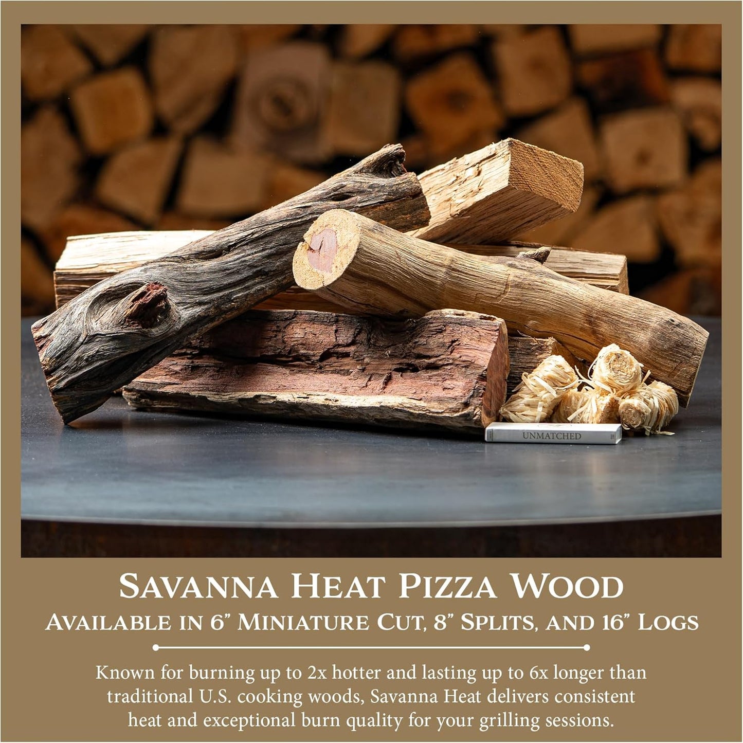 Cutting Edge Firewood Savanna Heat Medium-Sized Pizza Wood (8” Length) | Premium Firewood for Wood Fired Pizza Ovens | Burns Hotter & Longer | Supports African Communities & Wildlife
