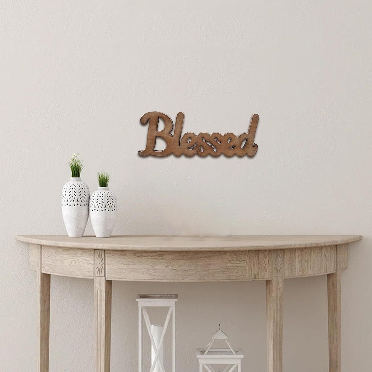 Farmhouse Blessed Signs for Home Decor 15 inches, Hanging Handmade Rustic Blessed Wall Decor, Wooden Signs for Tabletop Mantel Shelf Entryway Wedding Thanksgiving Christmas
