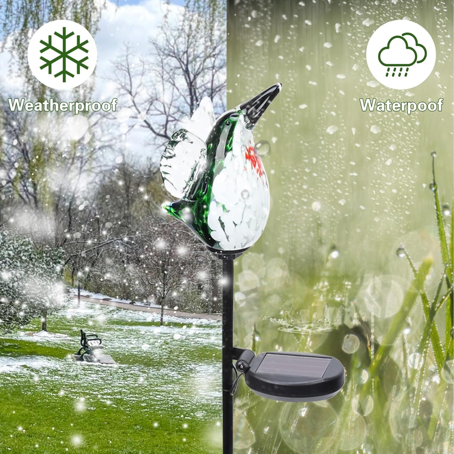 Afirst Solar Hummingbird Garden Stake Lights Hand Blown Glass Decorative Garden Pathway Lights Outdoor Waterproof Bird Glass Stakes 2 Pack