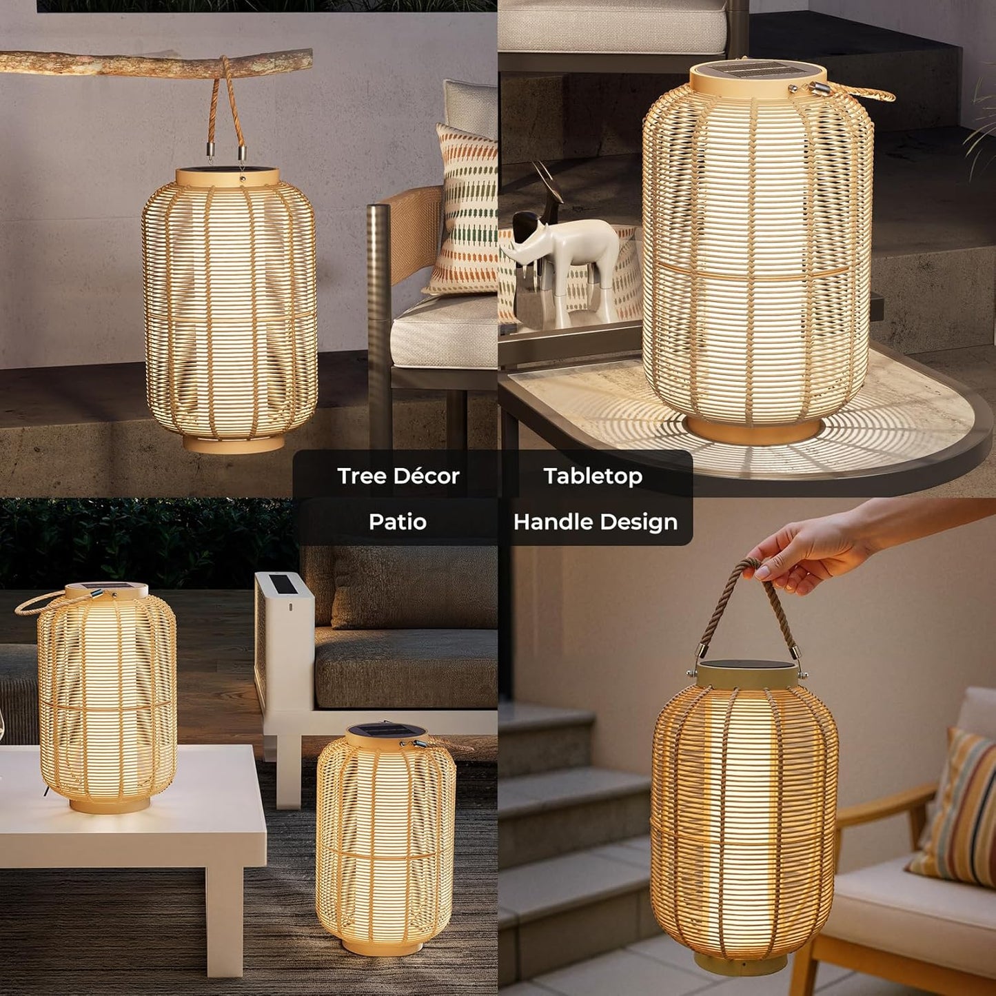 Solar Yard 1-Pack Outdoor Solar Lantern Lamp, Water-Resistant Boho Lights for Outside Hanging Lantern Table Lights Decoration for Garden, Patio, Porch, Trees, Pathway, Natural