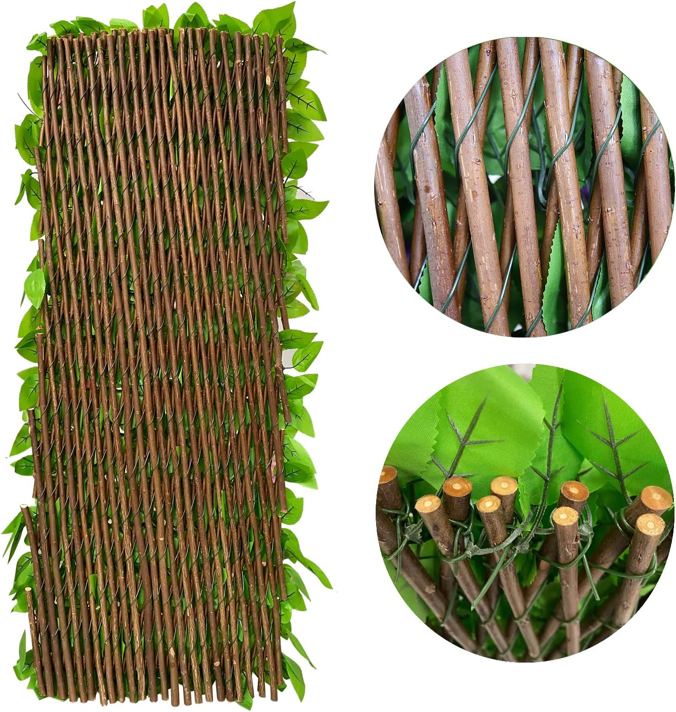 Expandable Fence Privacy Screen for Balcony Patio Outdoor,Decorative Faux Ivy Fencing Panel,Artificial Hedges (Single Sided Leaves)