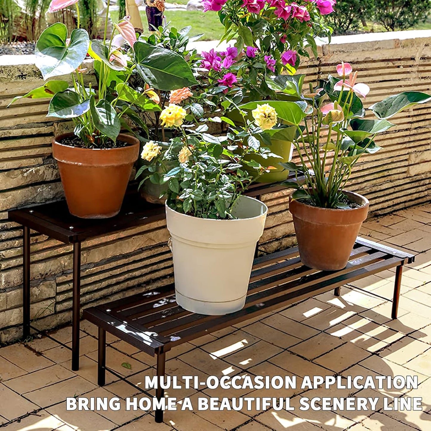 Metal Plant Stand, Rust-proof Aluminum Flower Pot Stand, Plants Display Stands Decoration Racks for Living Room Balconies and Gardens (120 Ebony)