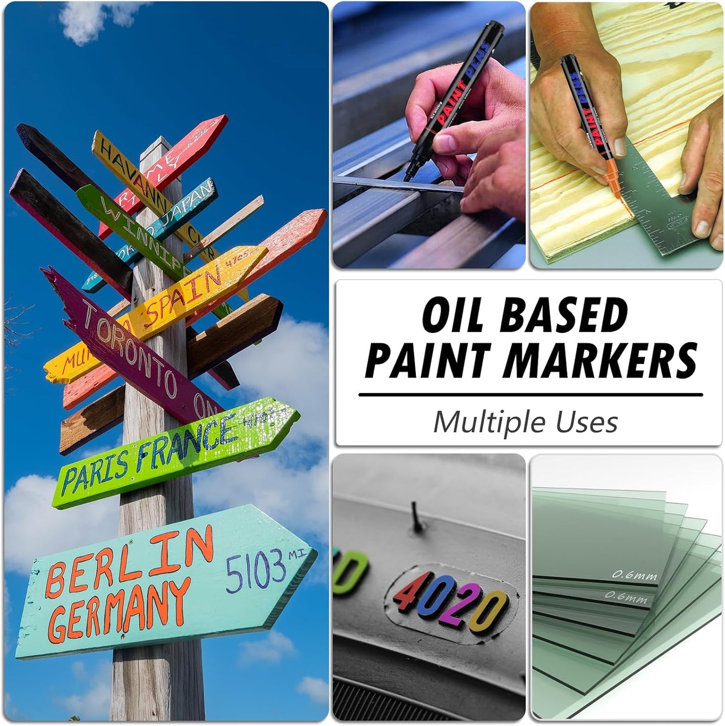 Green Paint Pens Paint Markers - 12 Pack Permanent Quick Dry Waterproof Marker Pens for Rocks Wood Fabric Plastic Canvas Glass Mugs Metal Tire Stone