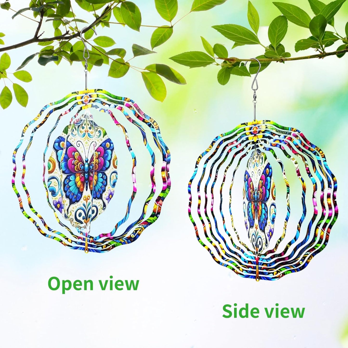 3D Hanging Wind Spinner Butterfly/Hummingbird, 10 Inch Stainless Steel Wind Spinners Outdoor Clearance, Garden Spinner for Outside Patio Yard Home Christmas Decor (Butterfly 01)