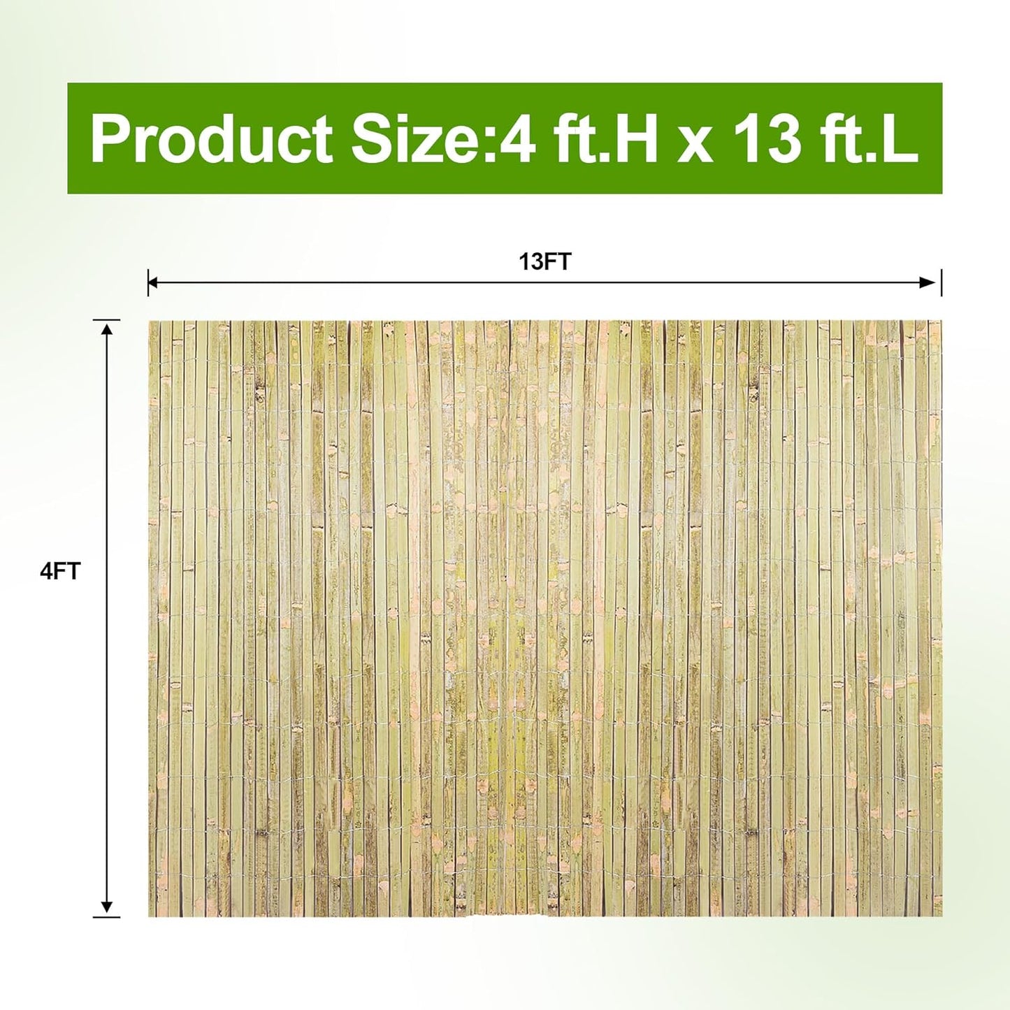 Bamboo Slat Fence 4ft H x 13ft L, Handwoven Natural Bamboo Fencing, Indoor or Outdoor Privacy Fence for Patio, Balcony, Border Pool