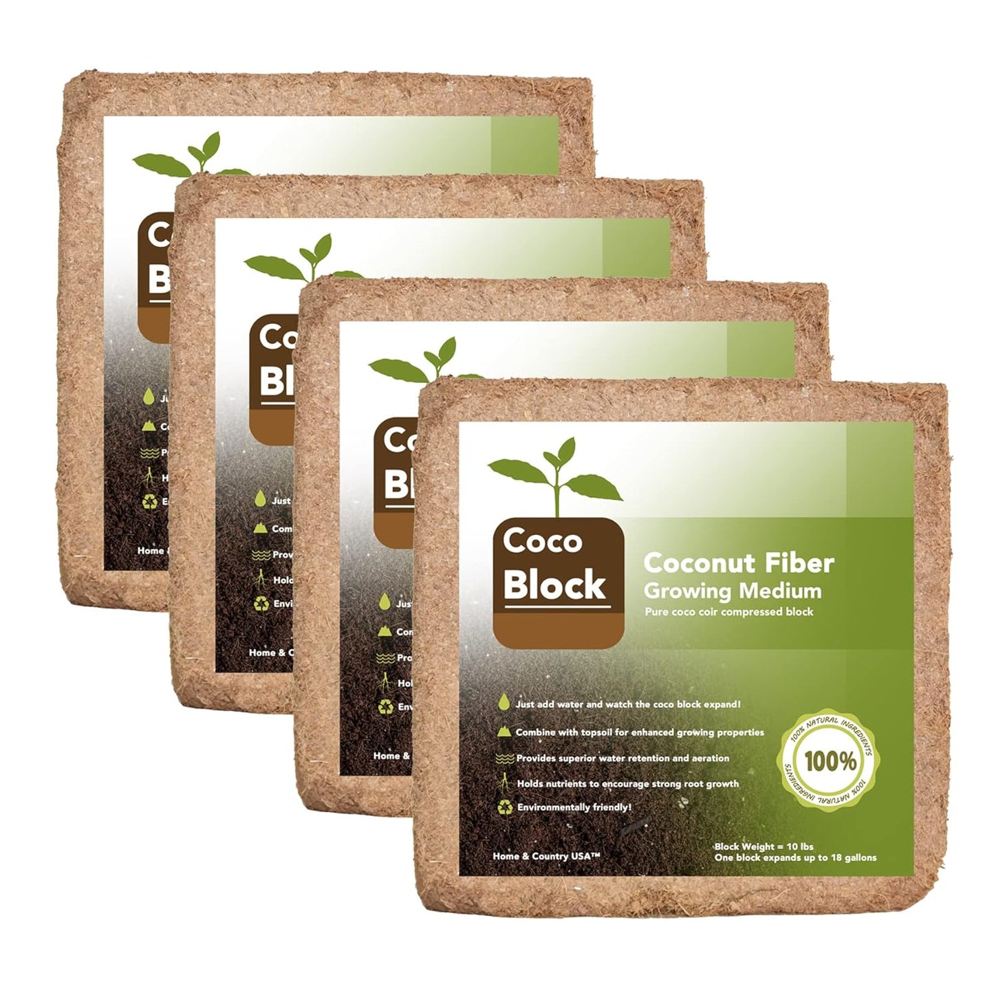 Home and Country Triple Washed Compressed Coco Coir Brick (40 LBS) - Coco Fiber is an Ideal Compost Starter for Your Home Garden. Coco Coir Bricks Provide Organic Alternative to Peat Moss for Plants.