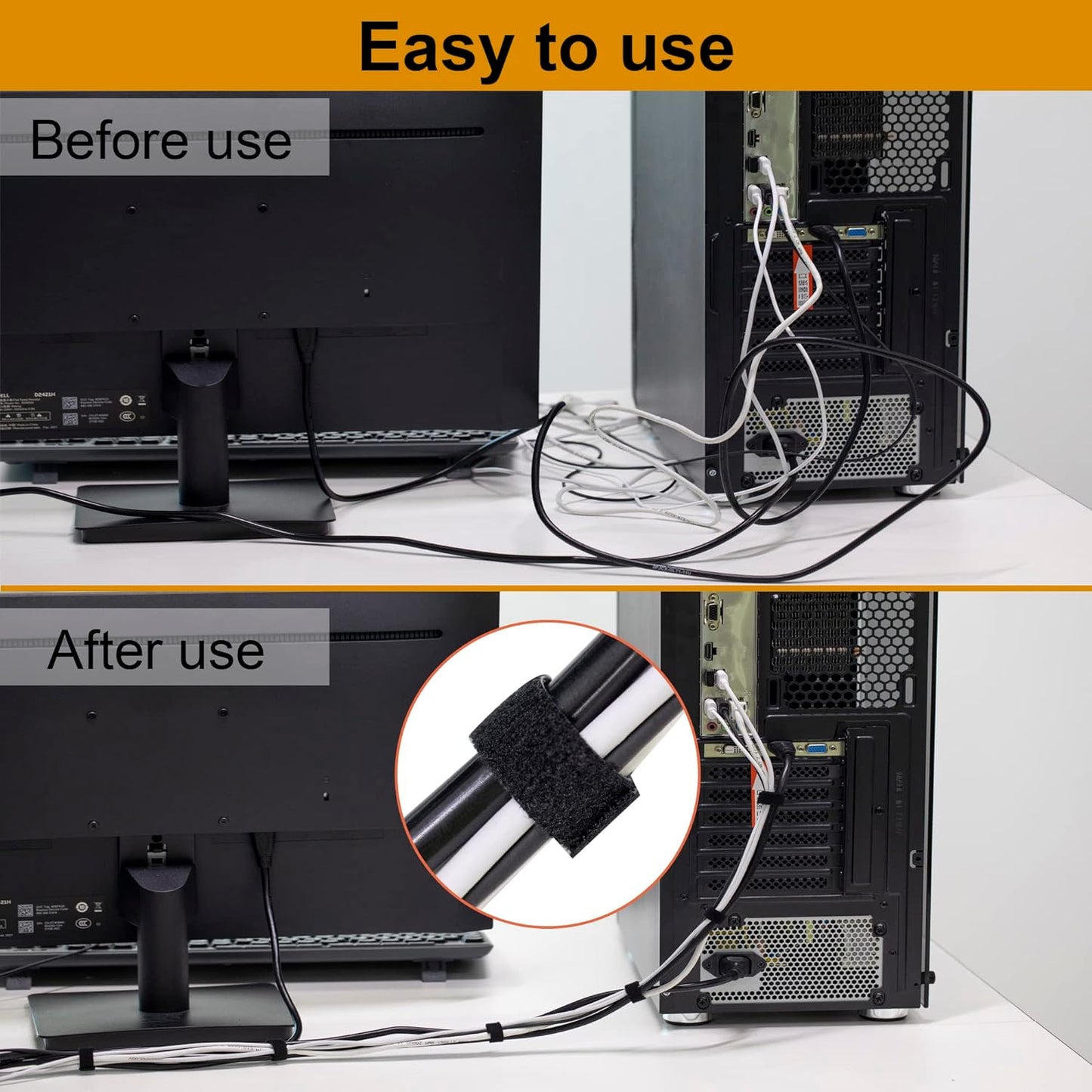 Xnakko 1cm Double Sided Hook and Loop Fastening Tape Reusable Cable Ties Nylon Fastening Tape Wire Manager for Home, Office (Black, 25Yard)