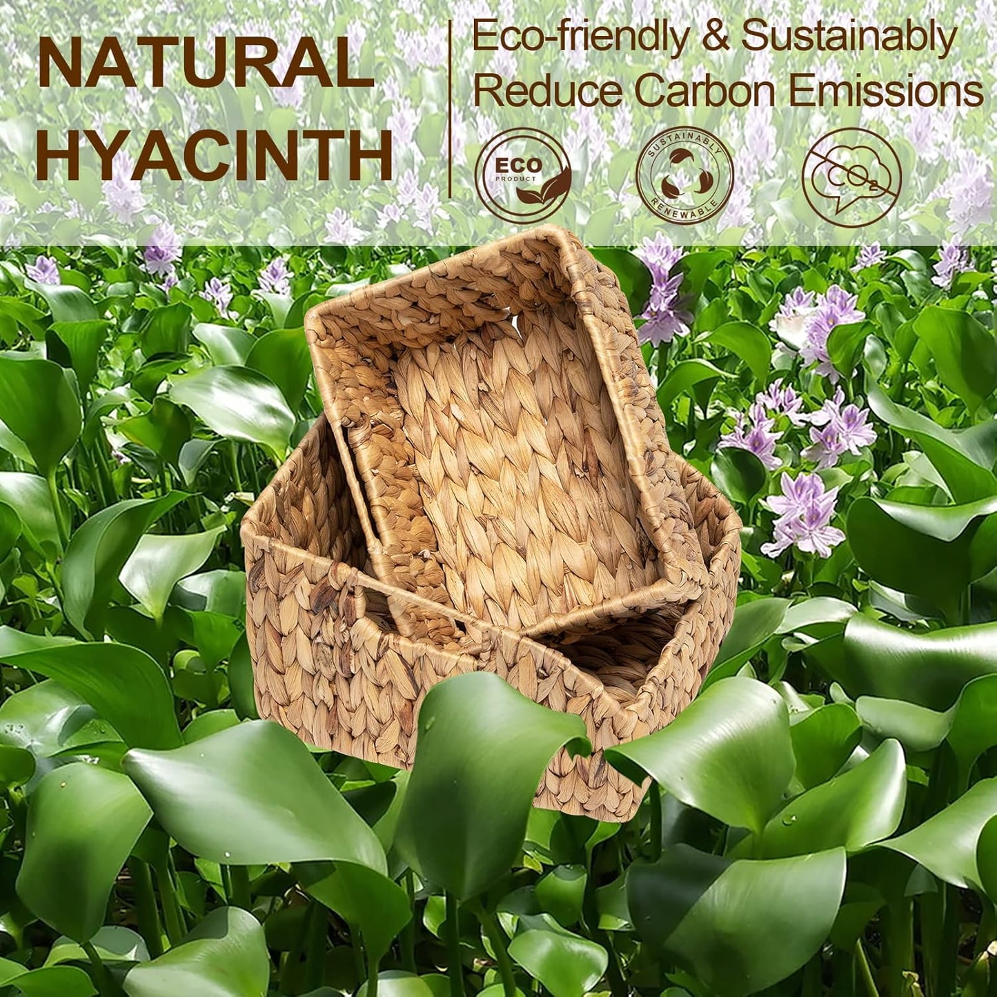 FairyHaus Wicker Baskets 2 Pack, Natural Large Wicker Baskets for Storage, Nesting Hand-woven Water Hyacinth Wicker Baskets for Organizing with Built-in Handles, 9"L x 11"W x 7"H