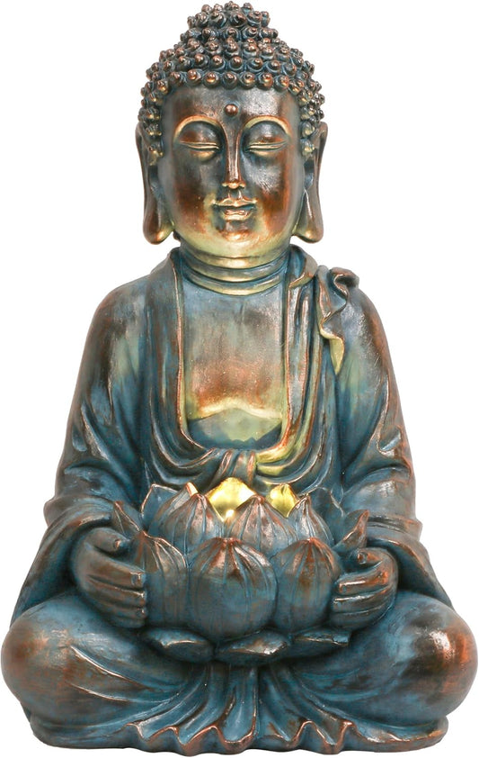 TERESA'S COLLECTIONS Meditating Buddha Statue for Garden Decor with Outdoor Solar Lights, Large Resin Outdoor Decor Garden Statue Sculpture for Home Lawn Yard Decor Gifts for Dad and Mom, 7.1''