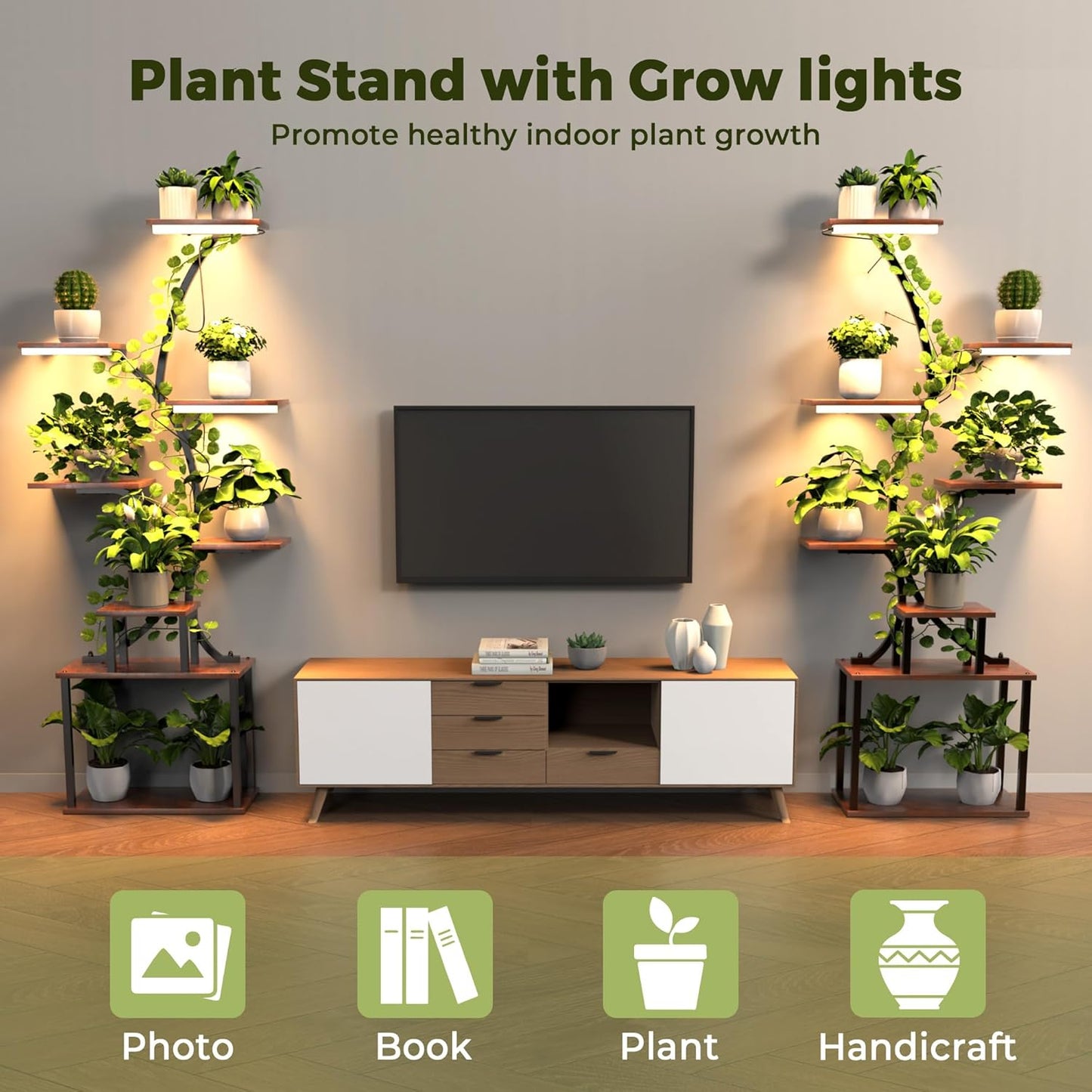Plant Stand with Grow Lights, 8 Tiered Plant Stand Indoor, 62" Tall Metal Plant Flower Holder for Plants Multiple, Plant Display Rack Holder, Indoor Plant Shelf for Living Room, Garden, Patio
