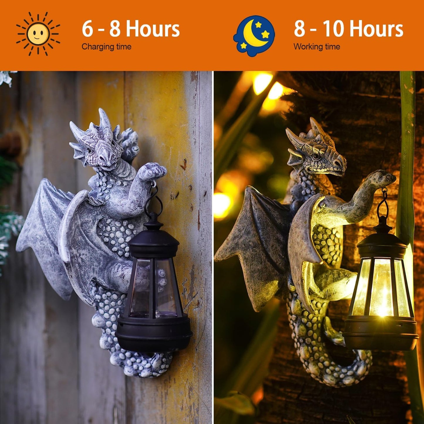 Goodeco Dragon Tree Hugger Solar Lantern Garden Statue - 9.3 Inch Resin Dragon Decor for Outdoor, Perfect Garden Gift & Yard Decor