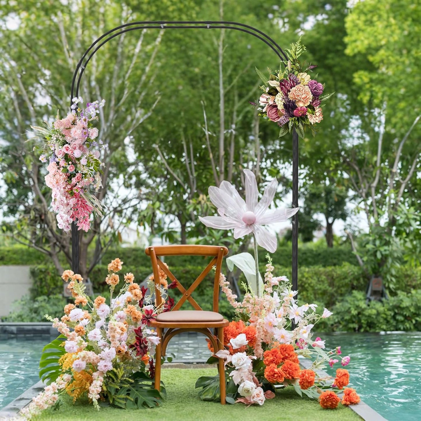 Happygrill Garden Arbor, 95" Metal Archway Pergola w/PE Wrapped Steel Pipes, Ground Stakes, Spiral Rods Design for Climbing Plants Roses, Outdoor Arch Trellis for Lawn Backyard Wedding Ceremony