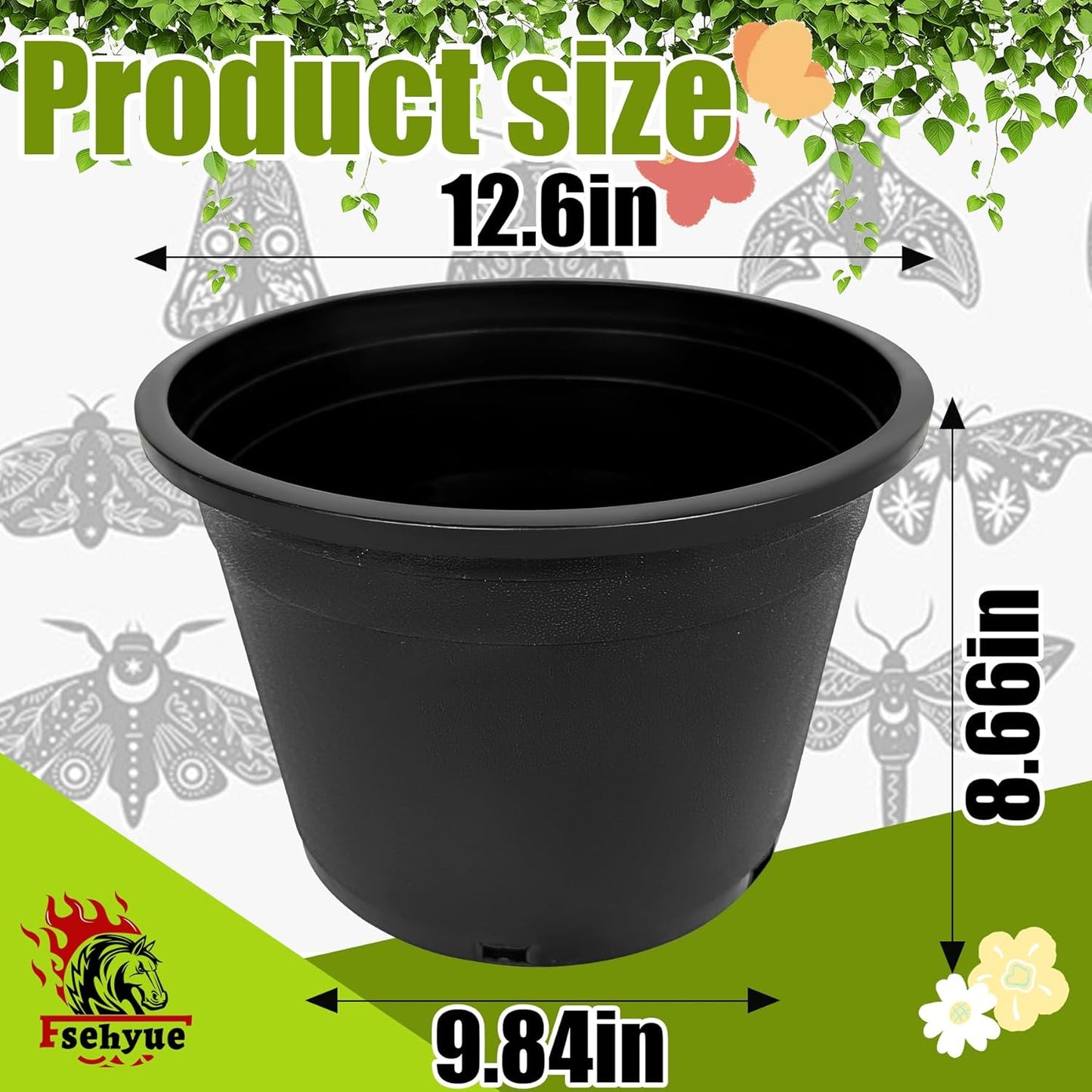5 Gallon Nursery Pots Plastic Container Injection Molded Pot for Plants Flexible with Drainage Holes Suitable for Plants Soil Growers or Hydroponics Black 10 Pcs