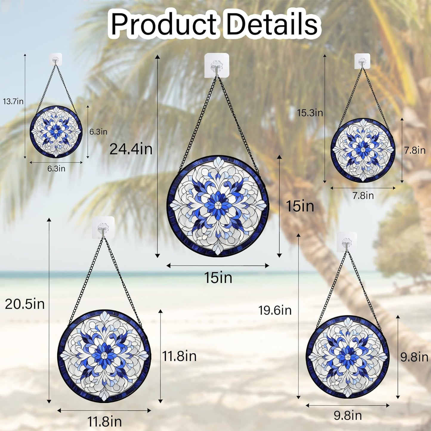 Stained Glass Window Hanging - Blue White Boho Flower Suncatcher for Door Garden Yard Sun Catchers Decor Christmas Mother's Day Birthday Gifts for Women Mom Nana Friend Teacher 9.8 in