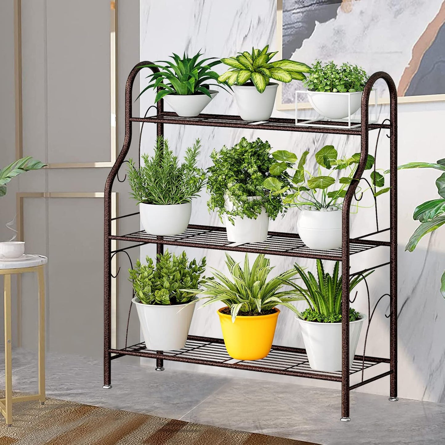 SORCEDAS Plant Stand Indoor Outdoor Plant Shelf 3 Tier Metal Corner Flower Stand Multiple Holder for Patio Garden Balcony Living Room, Bronze