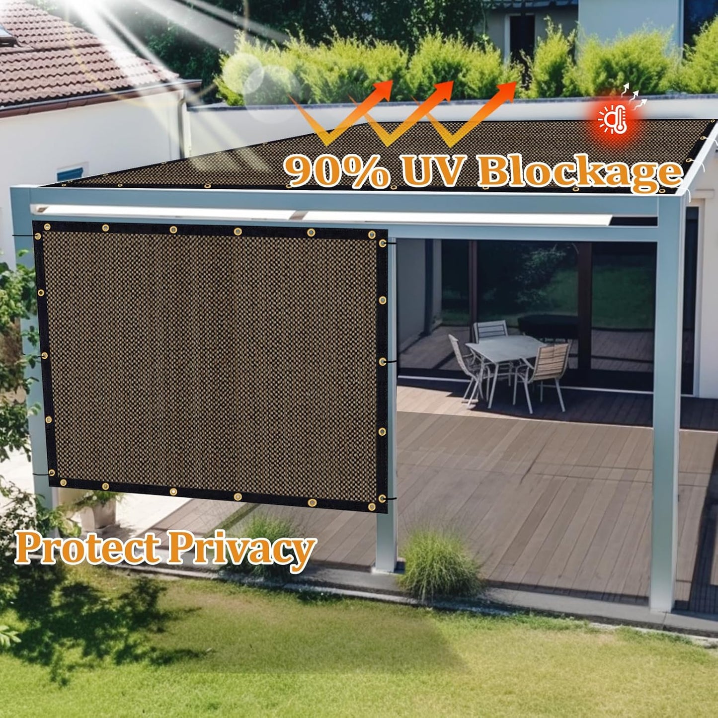 Shade&Beyond Customized Size 7' X 14' Shade Cloth with Grommets, 90% UV Protection UV Protection Mesh Tarp Sun Screens for Patio GN01, Mocha