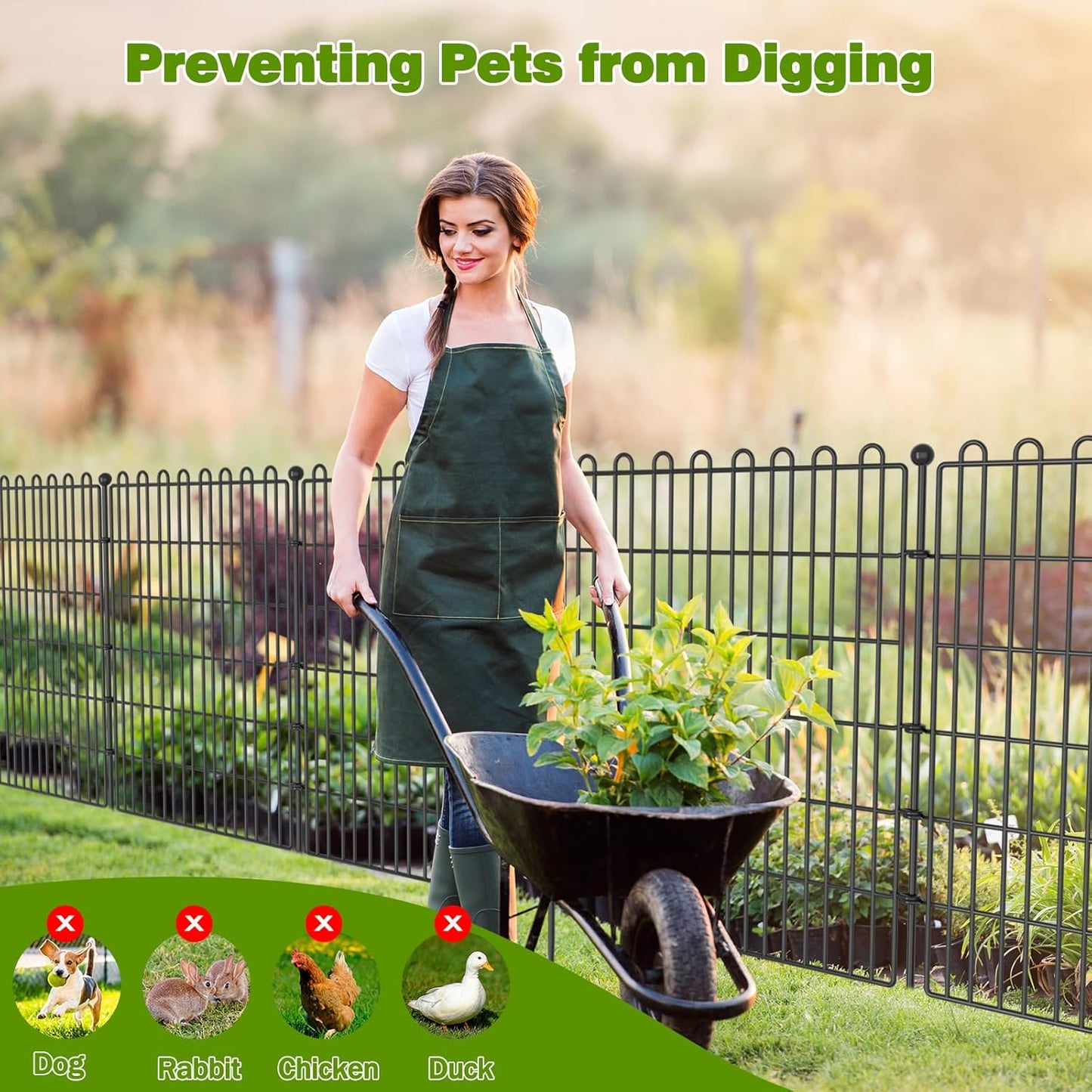 8 Panels No Dig Decorative Garden Fence with Gate for Yard, 48 in(H) X 21 ft(L) Animal Barrier Fencing for Outdoor Dog, Metal Portable Garden Fences for Borders, Pets, Landscape, Temporary Fence