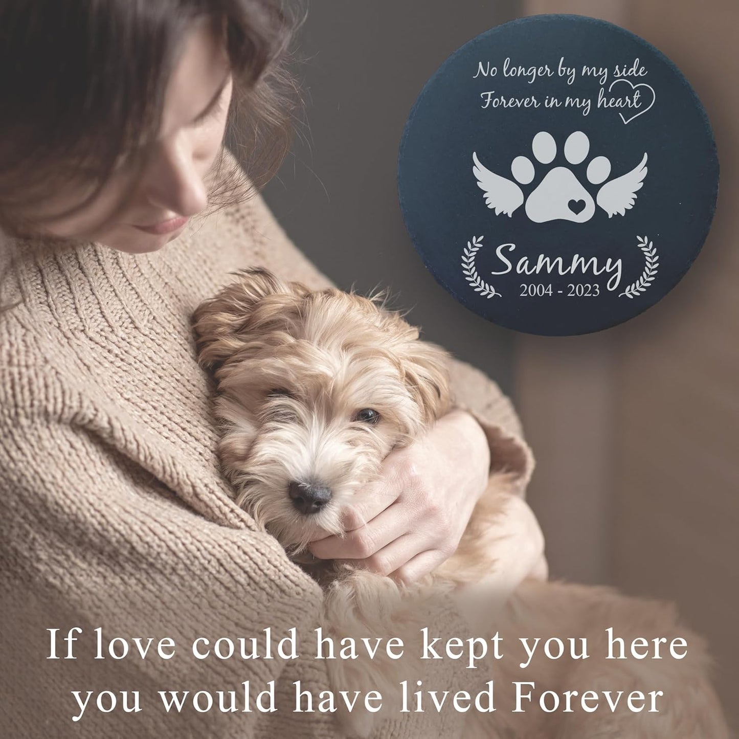 Personalized Pet Memorial Stone for Dogs and Cats | Custom Laser-Etched Weatherproof Garden Grave Marker | Natural Stone Bereavement Headstone Sympathy Gift | 4, 6, 10, or 12 Inch Heart or Circle Shape (A3)