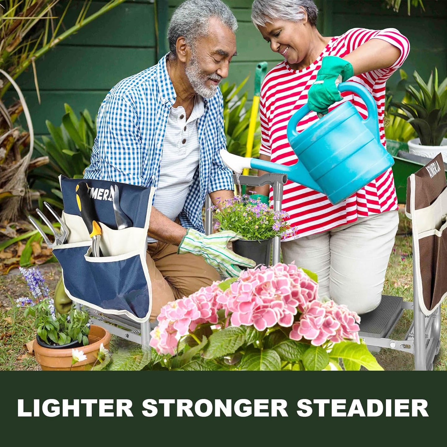 Foldable Garden Kneeler Seat Heavy Duty [Upgraded Widened Thick Kneeling Pad] Garden Stool with Large Garden Tool Bags with Pockets - Portable Garden Bench Gardening Gifts for Parents