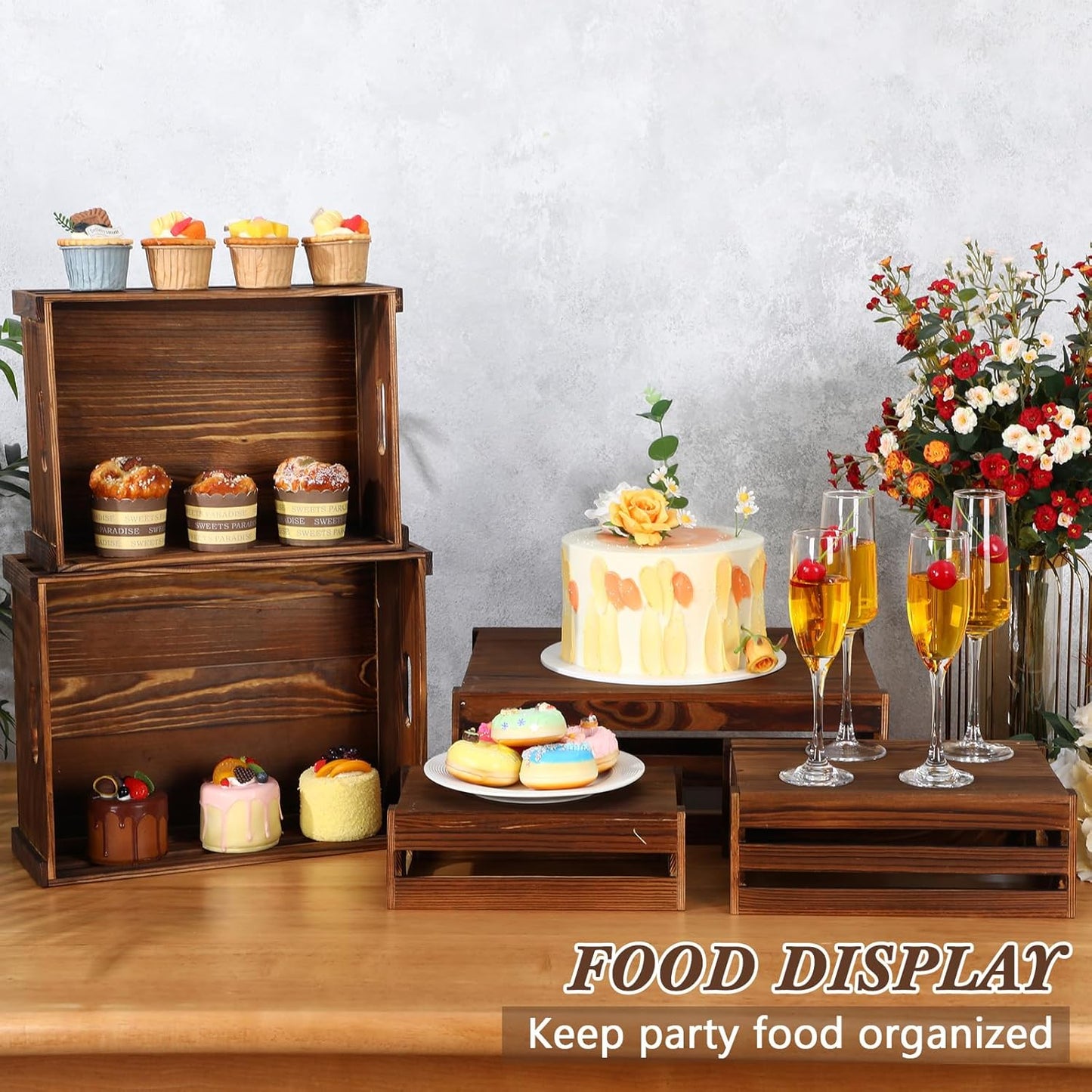 5 Pack Decorative Wood Crates for Display 5 Sizes Rustic Nesting Wooden Crates Vintage Storage Container Boxes with Handles Handmade Decorative Baskets Bin for Farmhouse(Rustic Brown)