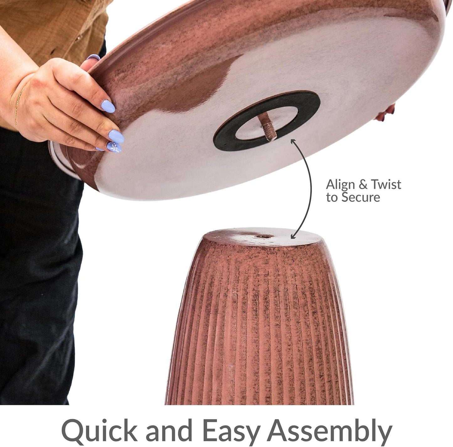 Sunnydaze Gleeful Garden Metal Bird Bath for Outdoors - Large Decorative Iron Birdbath - 23-Inch - Canyon Clay Glaze