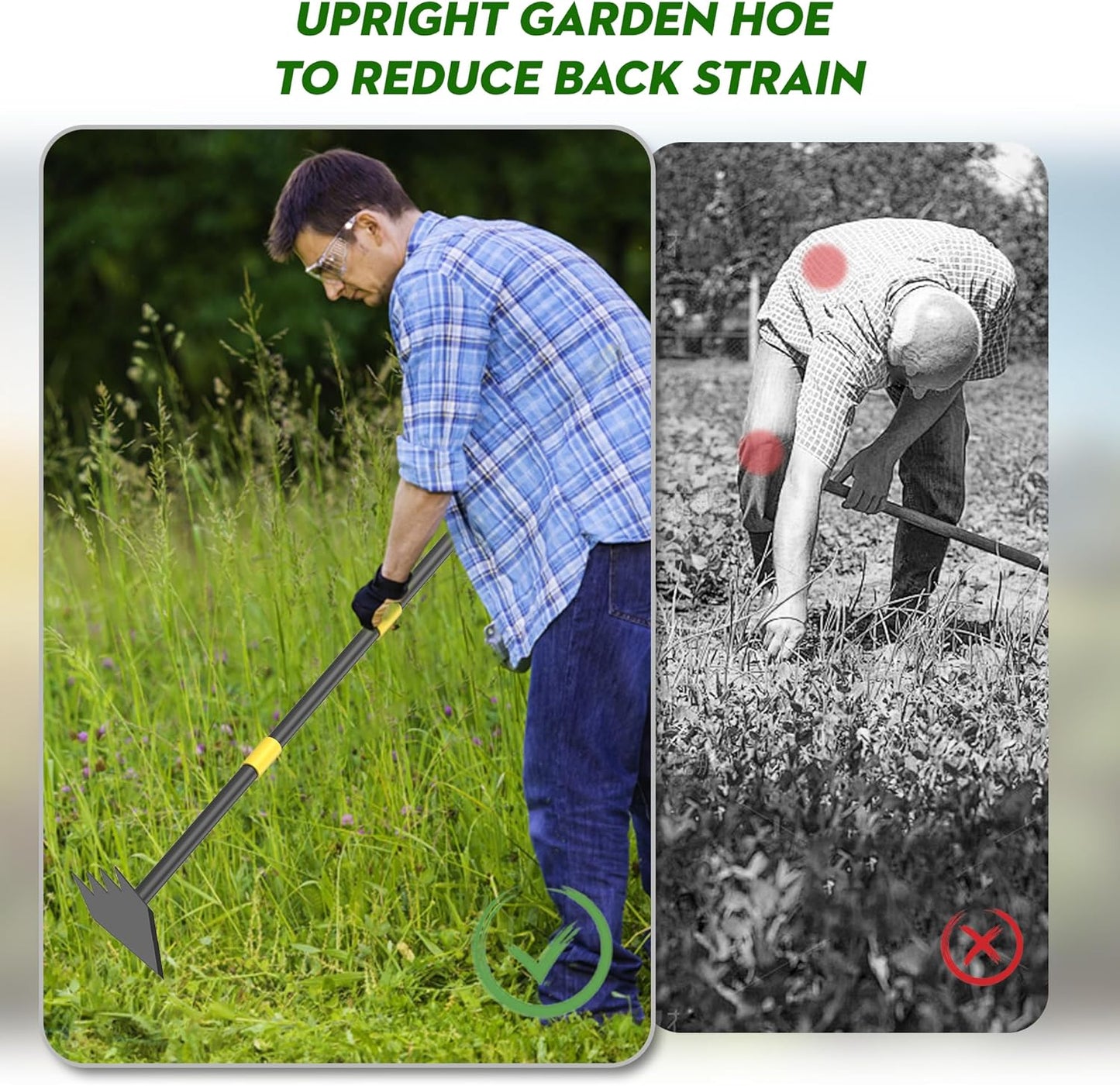 Dual Headed Weeding Tool, Long Handle for Loosening Soil Weeding Digging with Heavy Duty Stainless Steel Manual Weeder Hoe Garden Tool 17-45 inch Metal Black