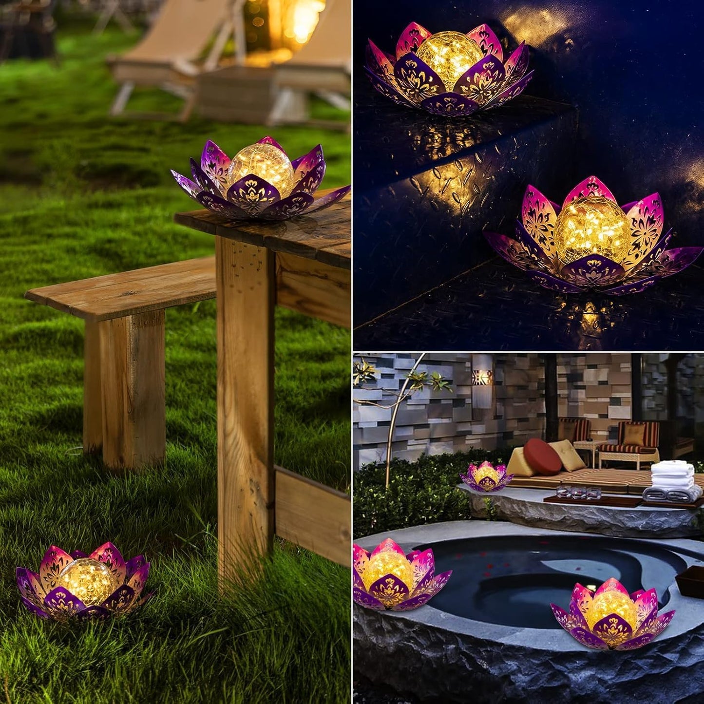 Huaxu Solar Garden Lights Outdoor Decorative - Bright Lotus Flower Table Lamp, Waterproof Solar Lights for Patio Pathway Yard Balcony Outside Decor