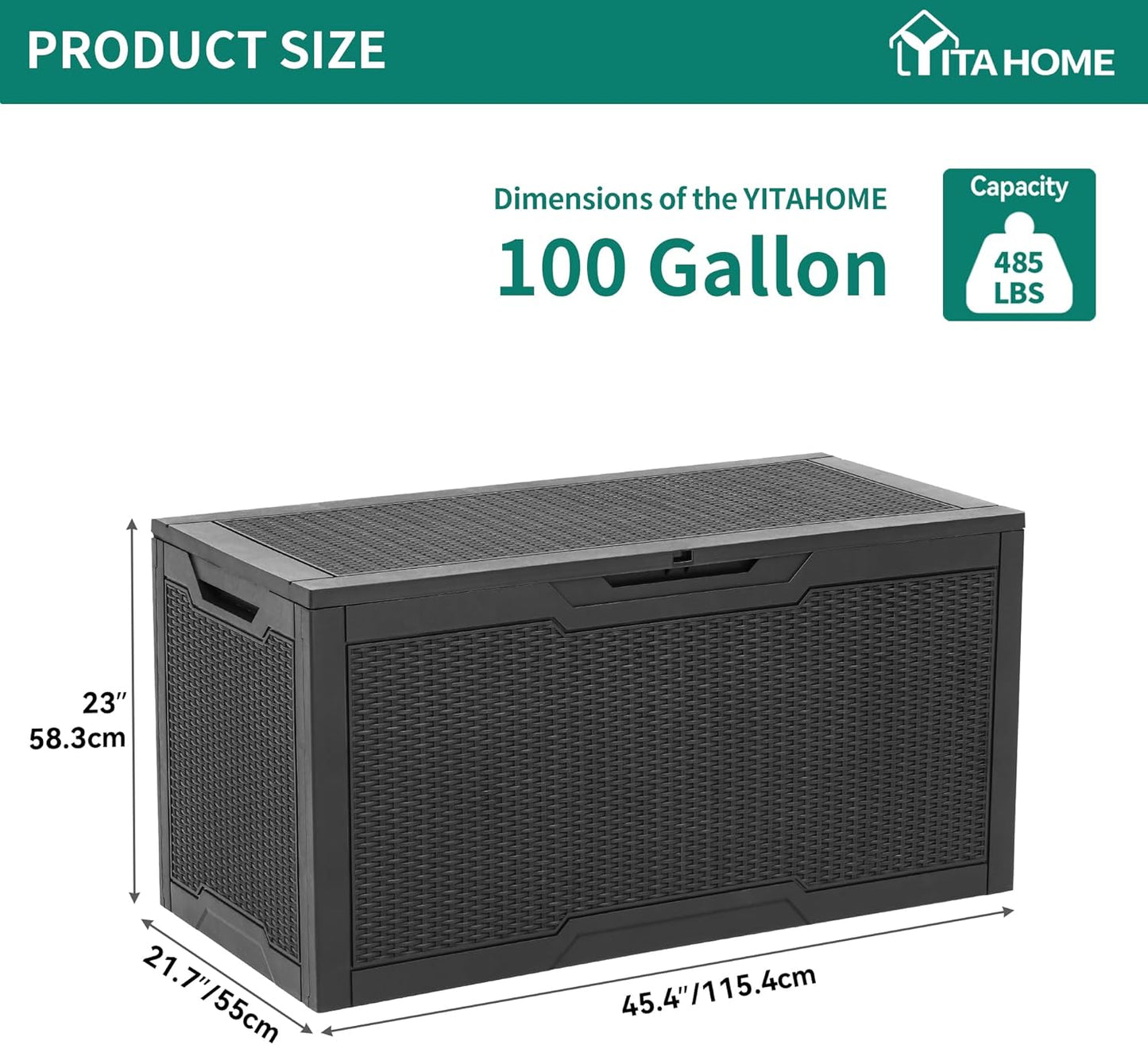 YITAHOME 100 Gallon Large Resin Deck Box Outdoor Storage Boxes for Patio Furniture, Outdoor Cushions, Garden Tools and Pool Supplies-Waterproof,Lockable (Black)