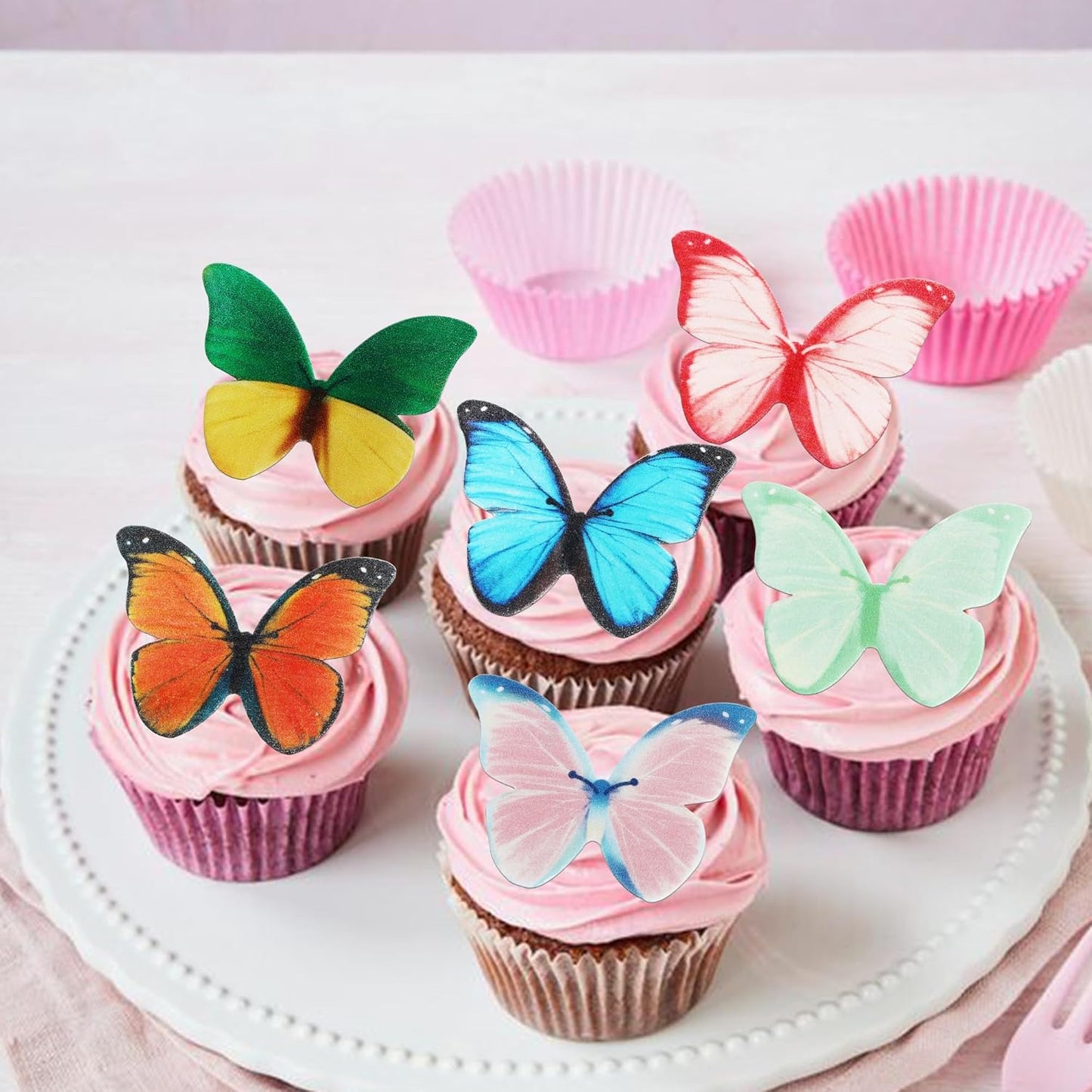 50 PCS Edible Butterfly Cupcake Toppers Butterfly Cupcake Picks Wafer Paper Butterfly Cupcake Decorations for Butterfly Theme Baby Shower Wedding Birthday Party Cake Decorations Supplies Colorful