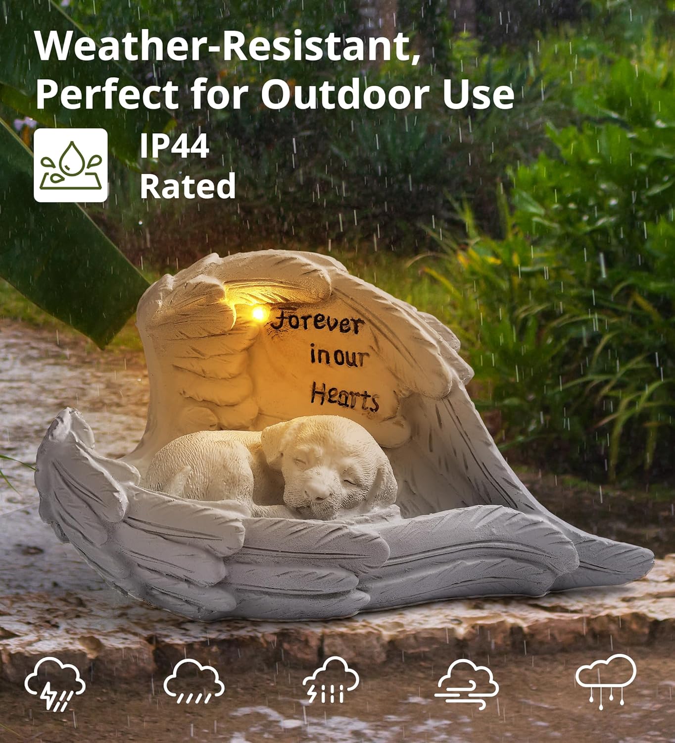 Pet Dog Solar Garden Memorial Statue – Outdoor Resin Angel Puppy with Solar Light, Guardian Angel Dog Memorial Gift for Patio, Lawn, Yard, or Garden Decor
