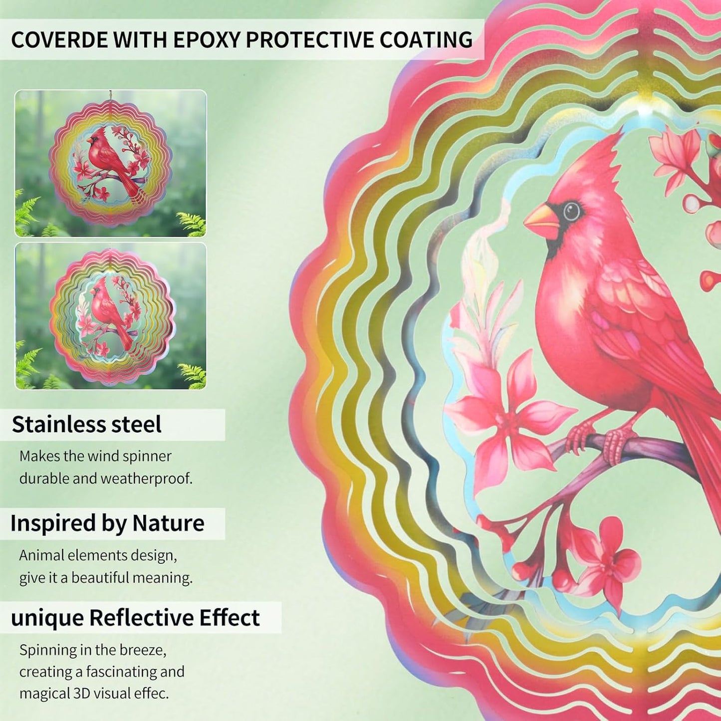 Wind Spinners Outdoor Cardinal Bird - Birthday Gifts for Women Mom Grandma, Hanging Wind Sculptures 12 inch 3D Wind Spinner for Garden Decor for Outside, Garden, Patio, Yard, Outdoor