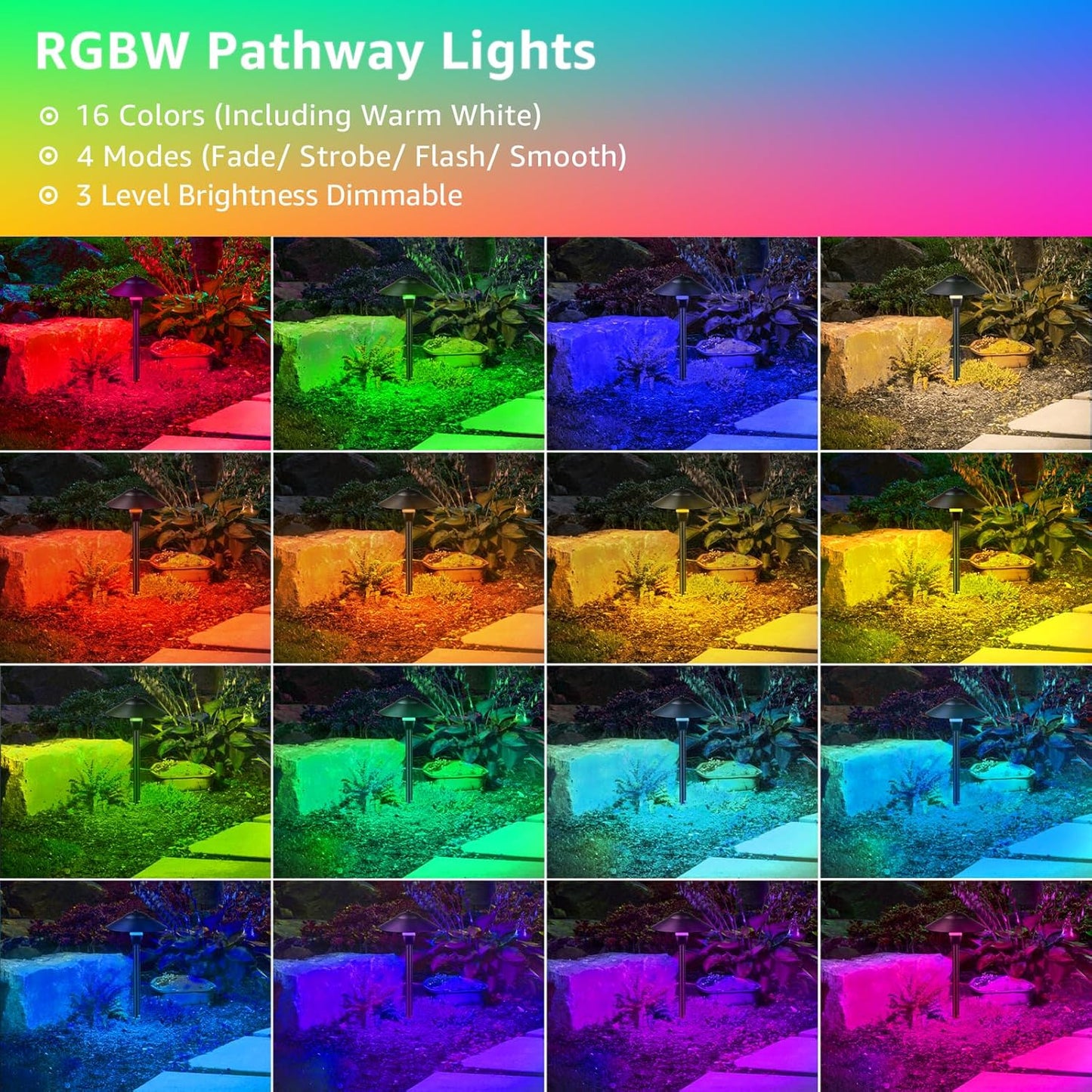 SUNVIE All-in-One RGBW Landscape Lighting Kit, 8 Pack Color Changing Low Voltage Landscape Lights with Connector Transformer 100FT Wire, 3W Multi-Color Pathway Lights for Holiday Walkway Garden Yard