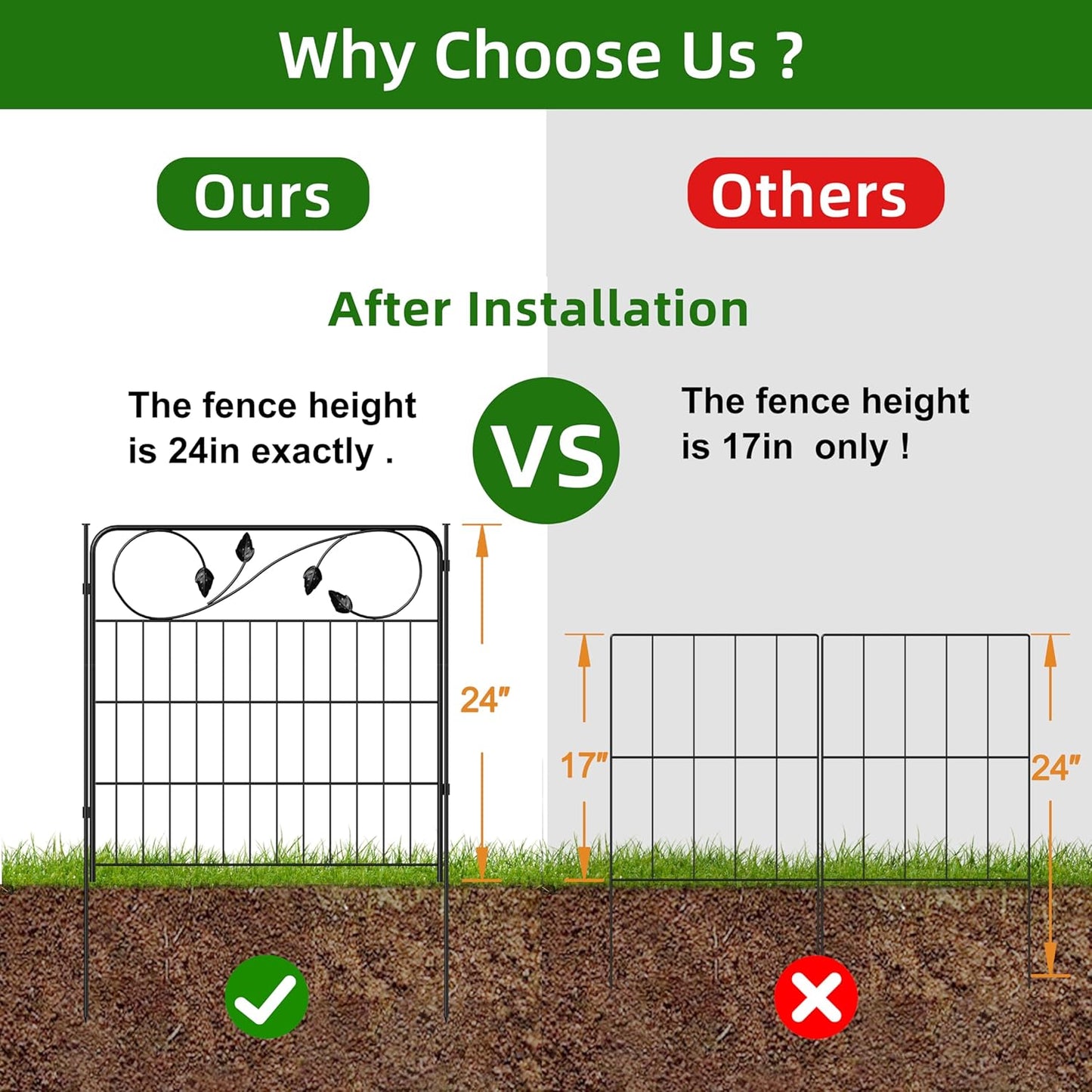 Decorative Metal Garden Fence 24in(H) X10ft(L) 5 Panels Leaf Black Rustproof Wire Border Fence for Landscape Patio Flower Bed Garden Fencing Panel Animal Barrier for Dogs