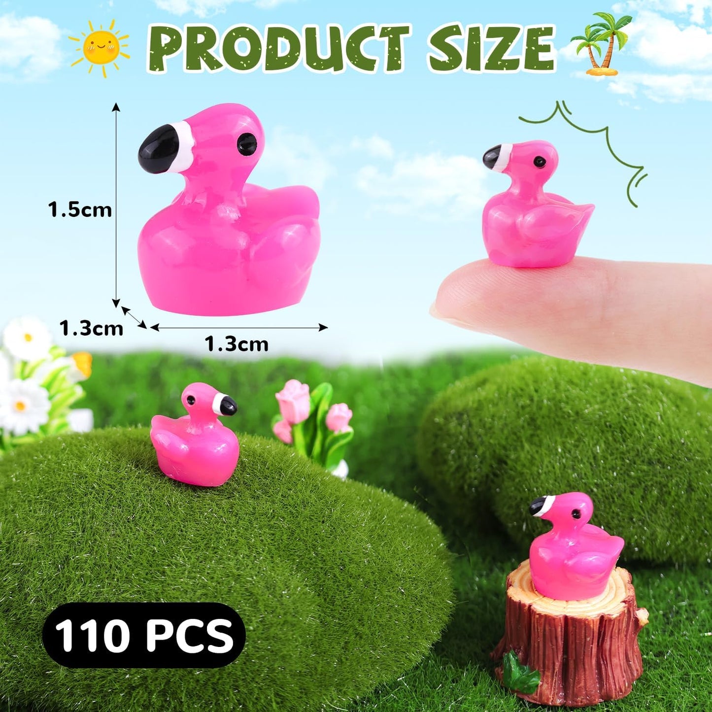 110PCS Mini Resin Animals Cute Rose Pink Tiny Flamingo Ducks, Miniature Figures to Hide, Small Animal Toys Accessories Bulk for Topper Garden Dollhouse Landscape Aquarium Ornaments DIY Crafts & Decor