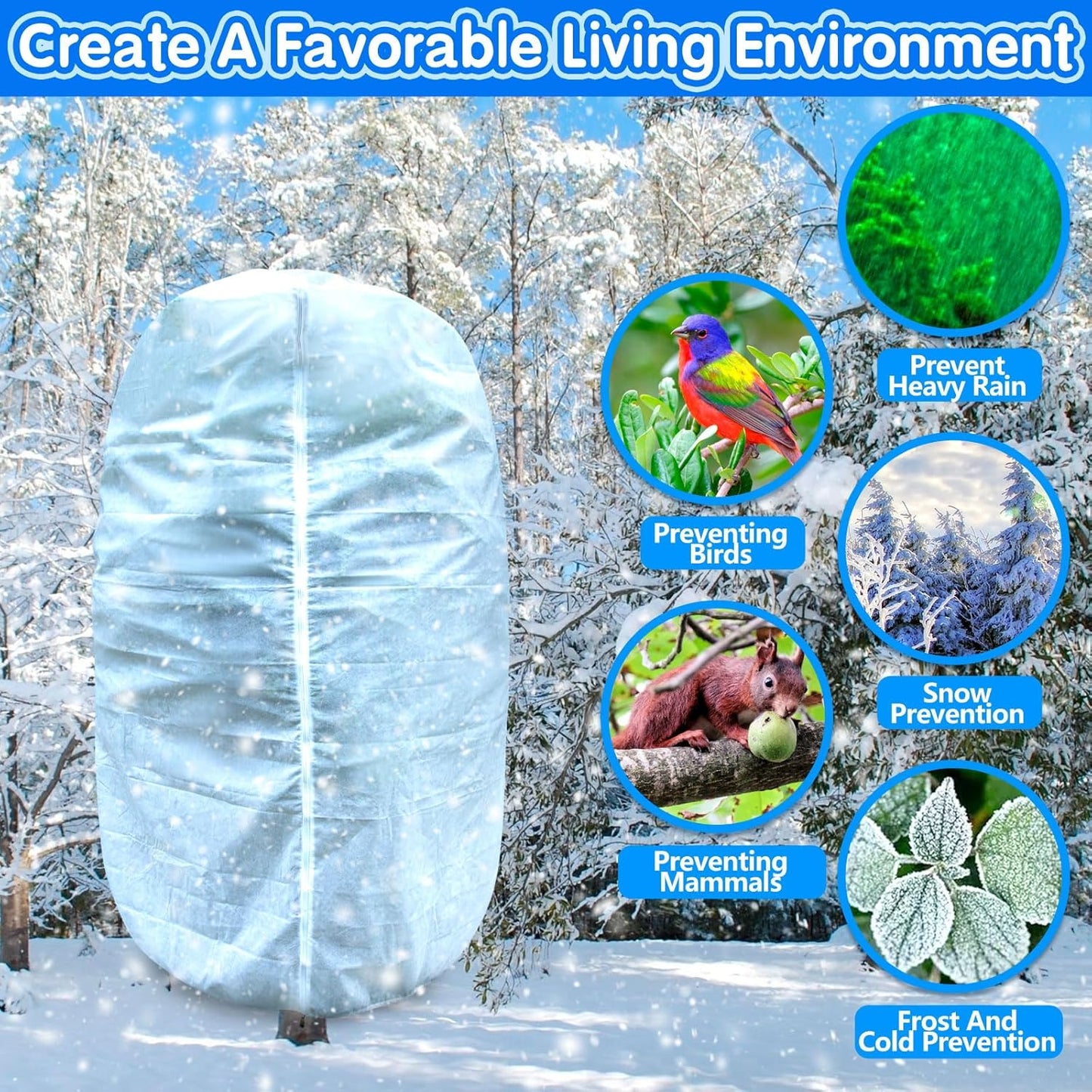 7.9×5.9FT Tree Covers for Winter, Plant Covers Freeze Protection with Drawstring and Zipper, Frost Cloths for Outdoor Plants (White)