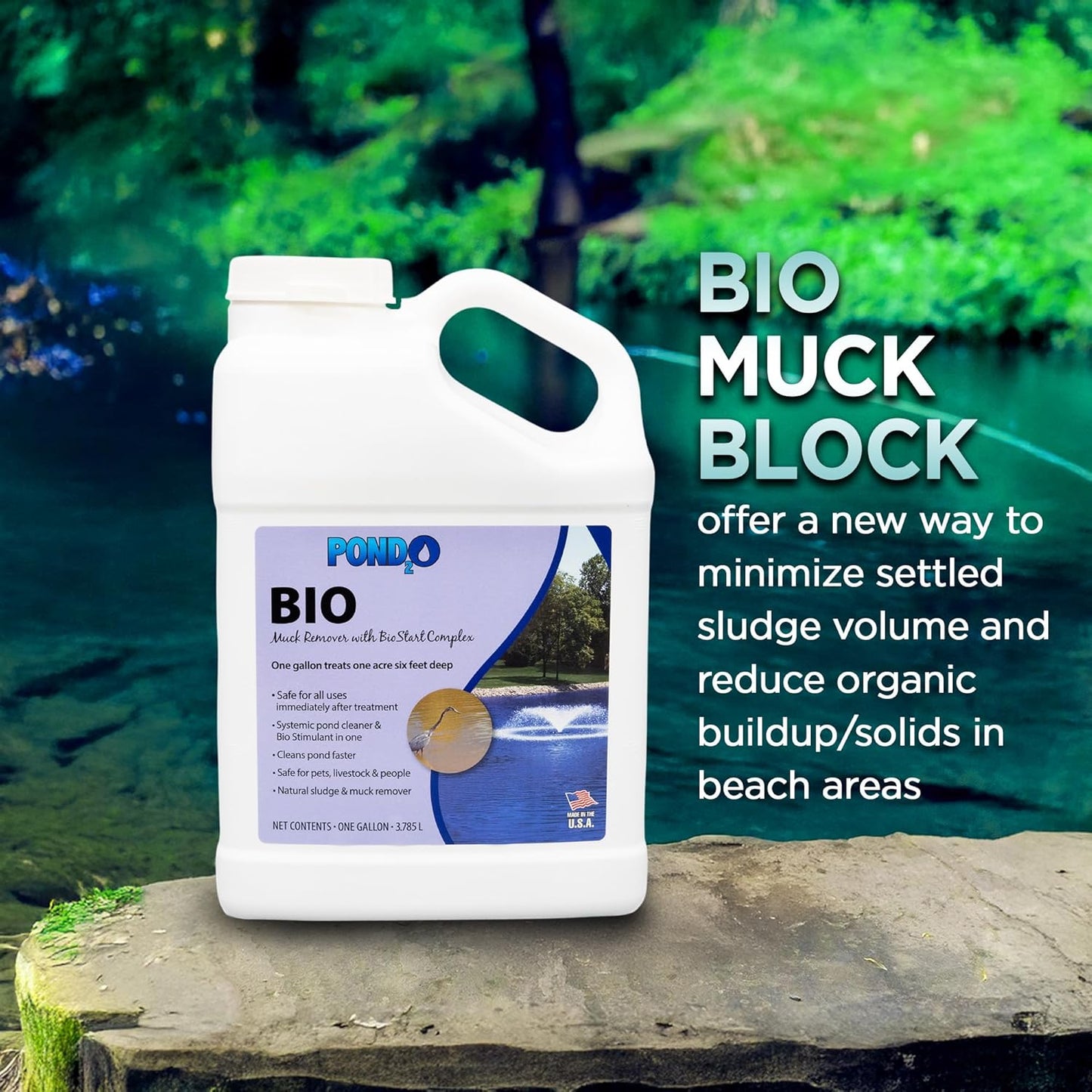 Pond Algae Remover with BioStart Complex – Pond Cleaner for Outdoor – Organic Waste & Buildup Reducer, 1 Gallon (Covers 1 Acre) – Made in USA